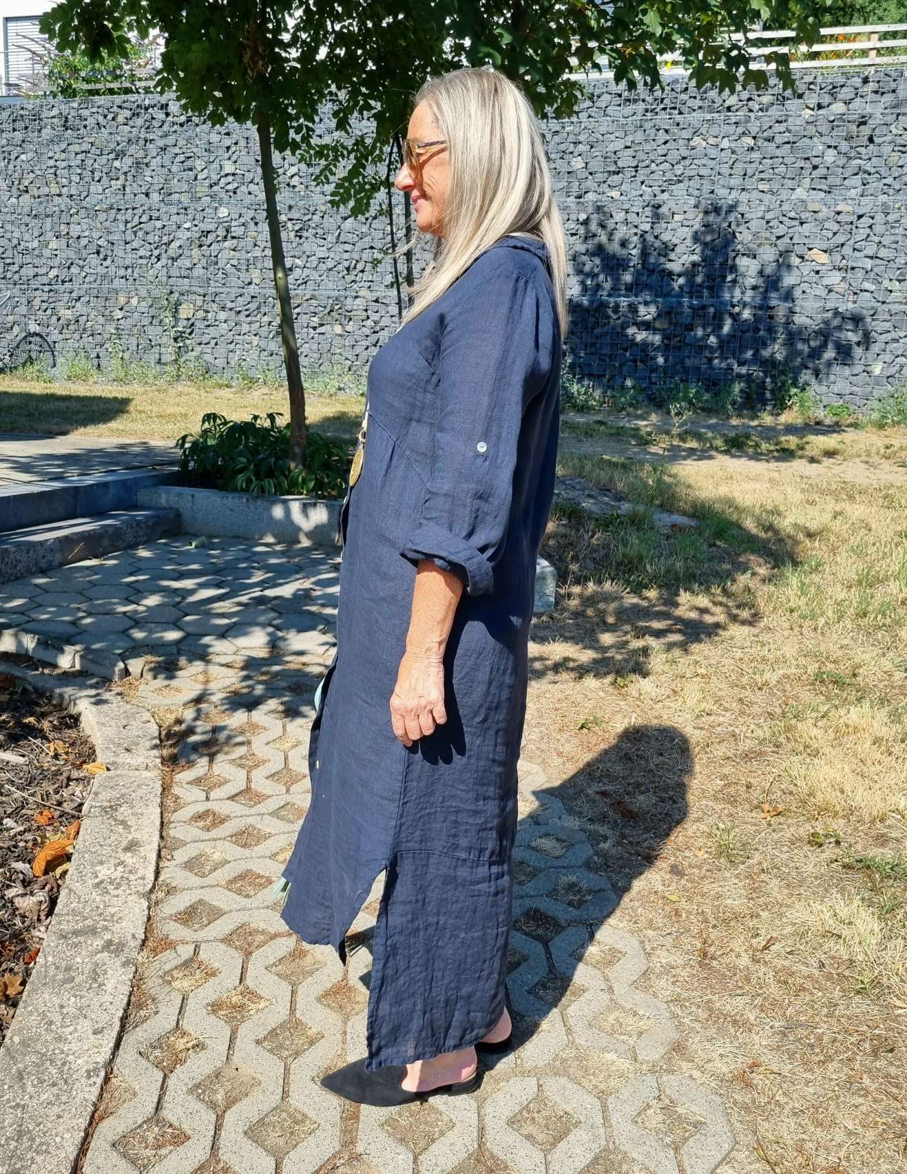 LINEN DESS WANDA 2 DUNKELBLAU 34-40 Made in Italy Leinen Kleid Long Bluse Mantel LINEN DESS WANDA 2 DUNKELBLAU 34-40 Made in Italy Leinen Kleid Long Bluse Mantel