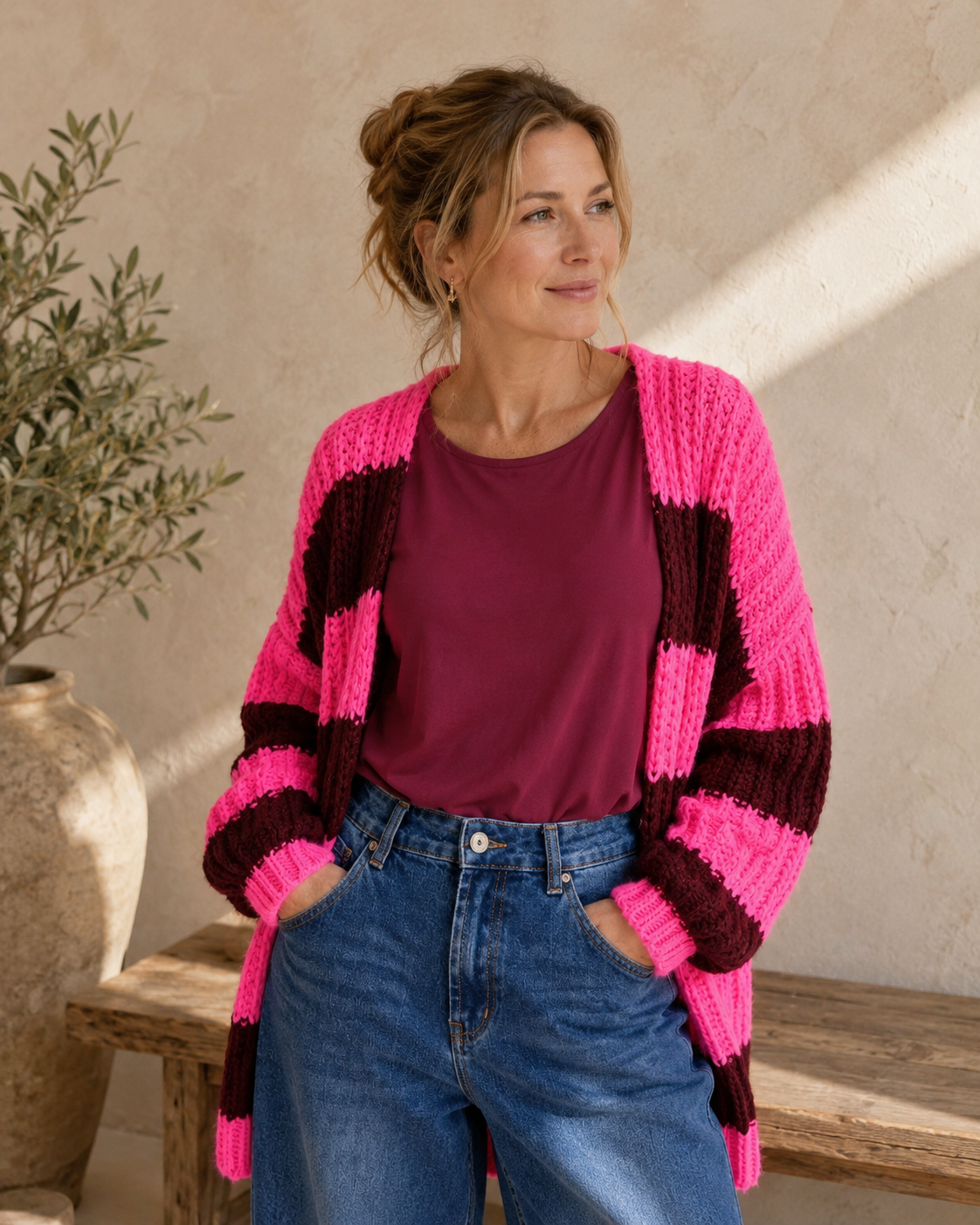Strickjacke Blockstreifen NO. SJ0015 I weich & lässig I Strickjacke I Made in Italy I 34-42/44
