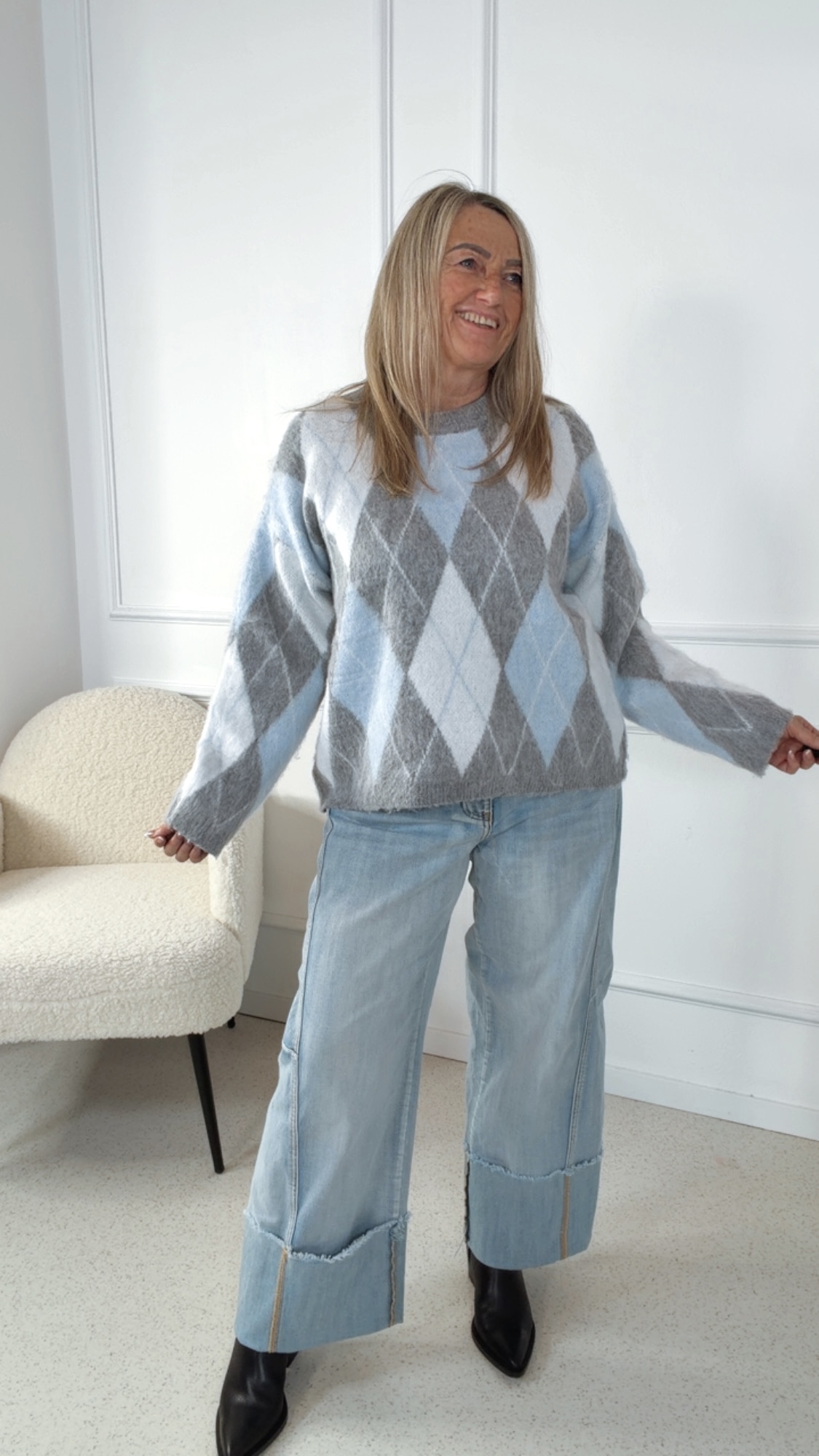 KNIT SWEATER RUNA  Italy Style 34-40/42 Argyle-Muster Rauten