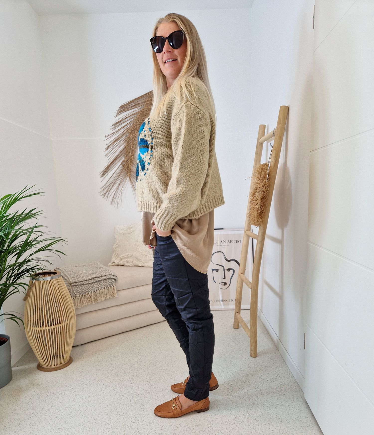 KNIT SWEATER GRETA FLOWER TAUPE Strickpullover Pullover 34-42 Made in Italy versch. Farben KNIT SWEATER GRETA FLOWER TAUPE Strickpullover Pullover 34-42 Made in Italy versch. Farben