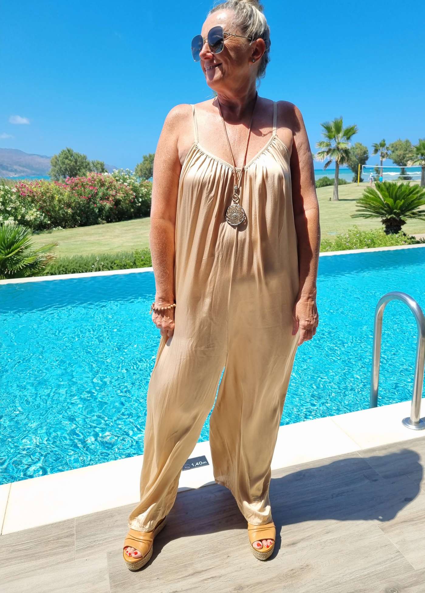 SILK JUMPSUIT PARIS BEIGE 34-42 Made in Italy Seide Overall Zweiteiler 4945 SILK JUMPSUIT PARIS BEIGE 34-42 Made in Italy Seide Overall Zweiteiler 4945