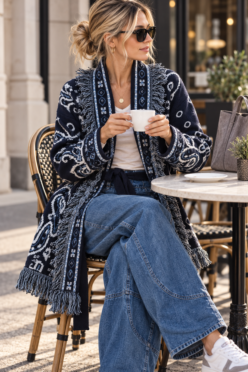 Cardigan mit Fransen & Gürtel Paisley-Muster SJ0179 I Made in Italy 34-42