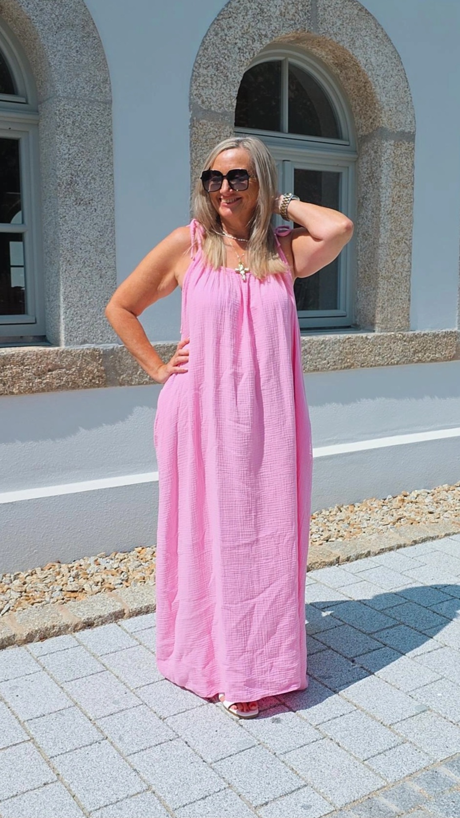 MUSSELIN SPAGHETTI TRÄGERKLEID PALMA UNI 36 -44/46 Made in Italy 