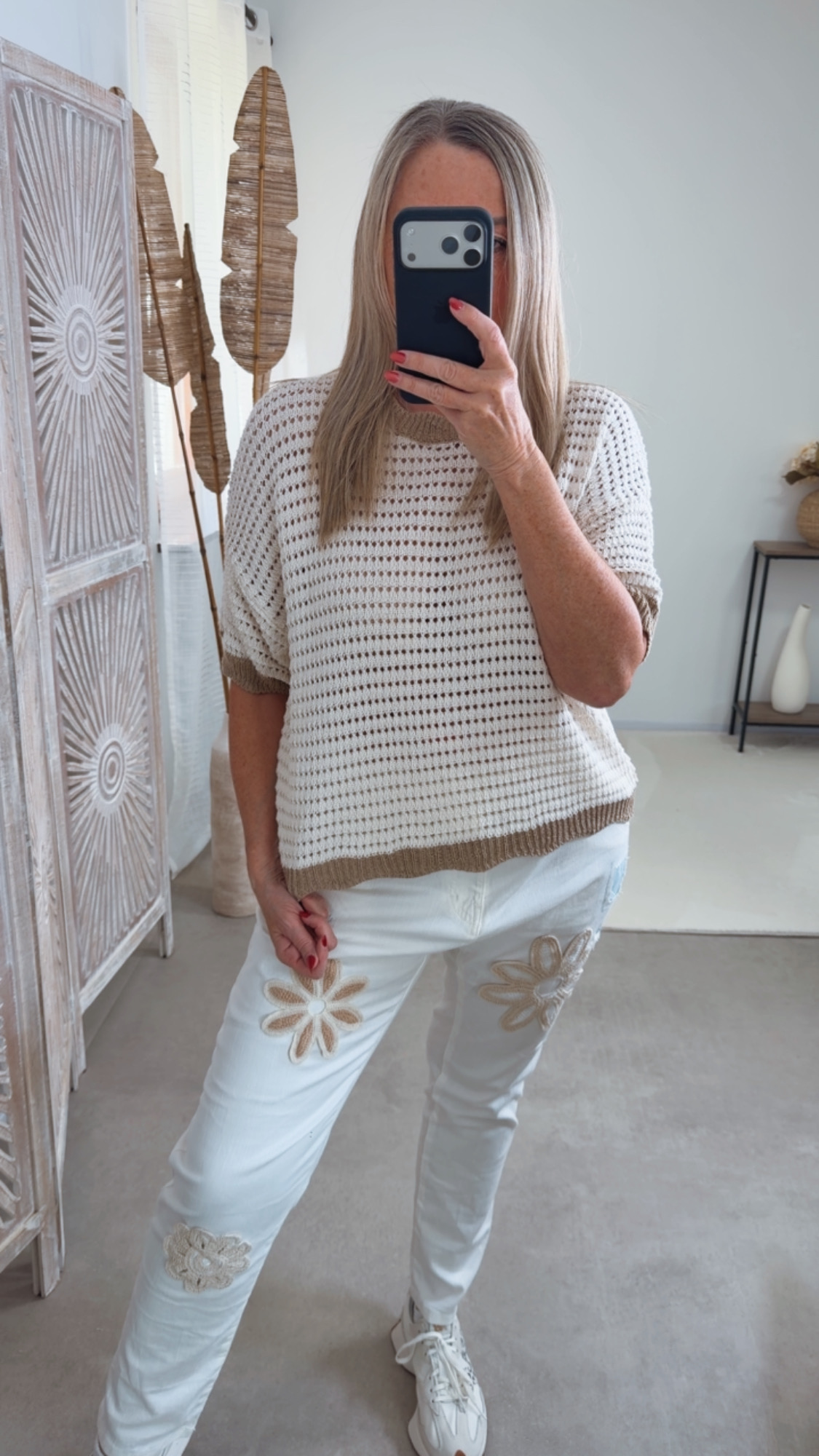 Strick T-Shirt „Ponza" Uni Lochmuster Made in Italy 34-40/42 Pullover