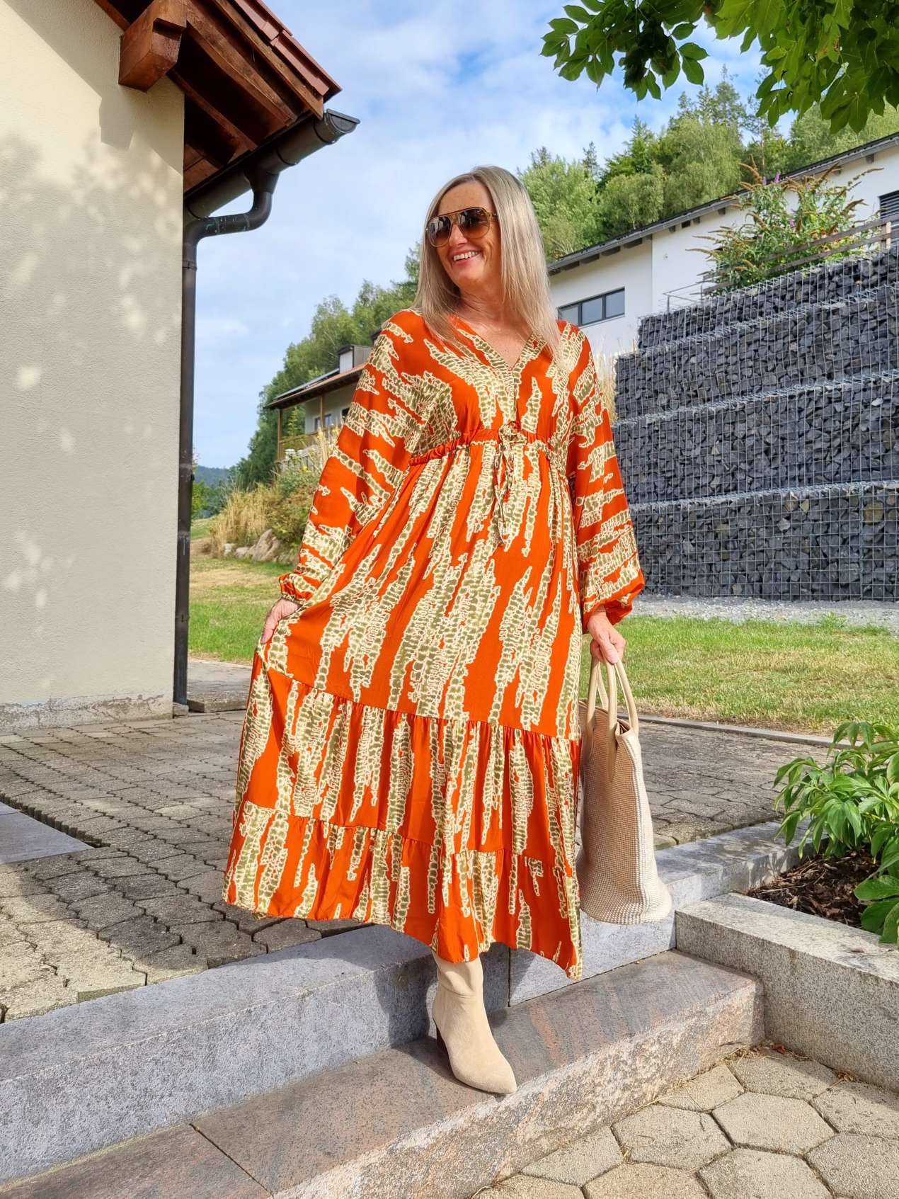 MAXI DRESS CORINNA ROT GRÜN 34-40 Made in Italy langes Kleid Tunikakleid MAXI DRESS CORINNA ROT GRÜN 34-40 Made in Italy langes Kleid Tunikakleid
