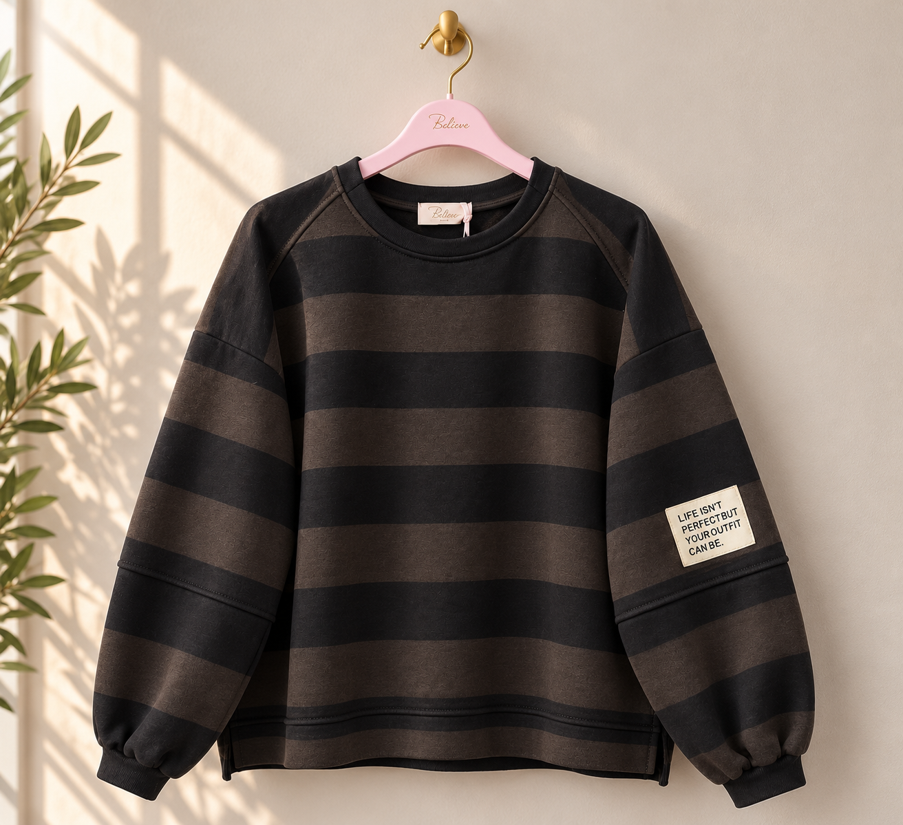 Baumwoll Stripe Love Sweater mit PATCH I SW0128 I 34-42 / Made in Italy