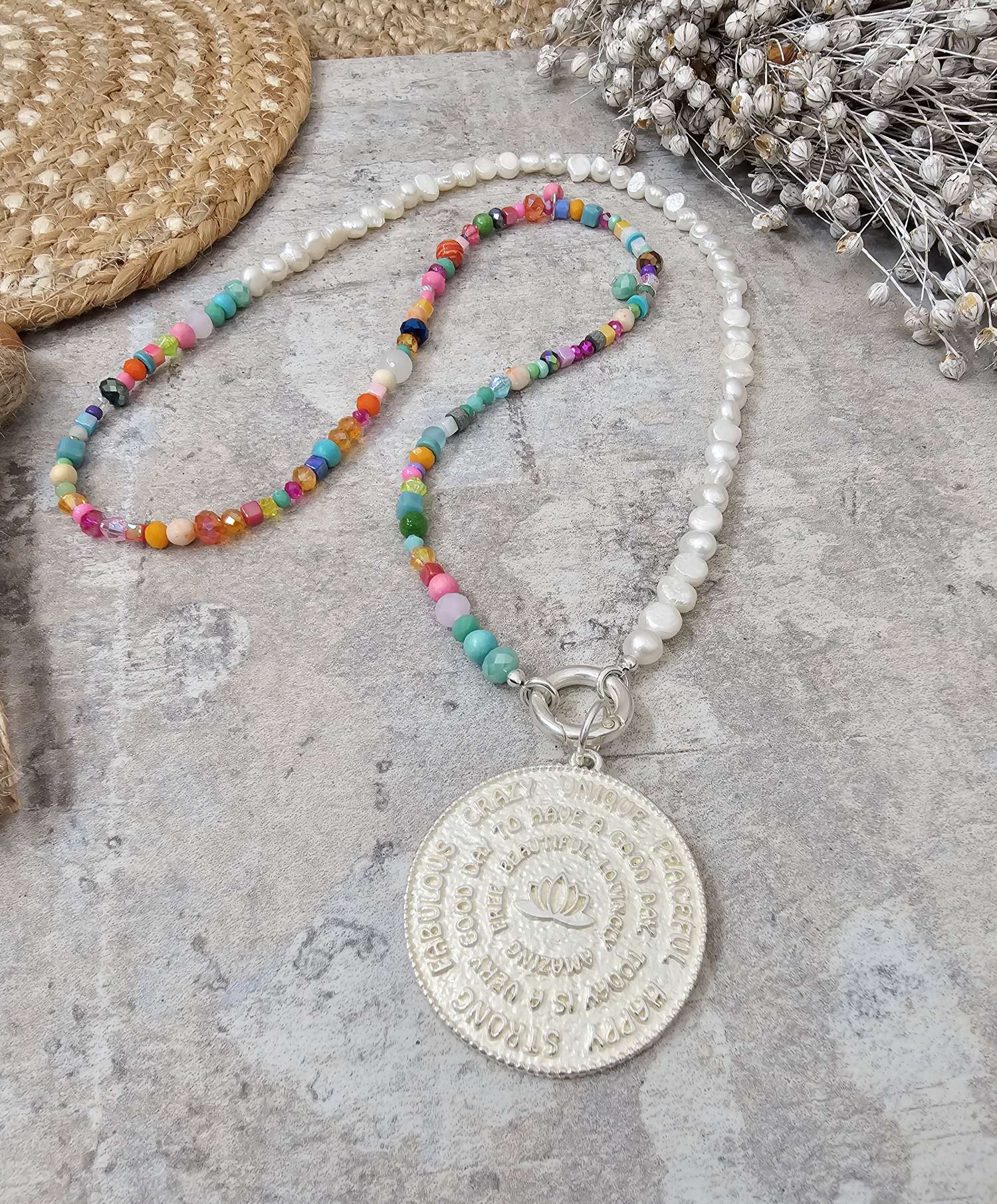 EXKLUSIVE LANGE PERLEN KETTE LOVE SILVER SHINY LOTUS Howlith Edelsteine Süsswasserperlen