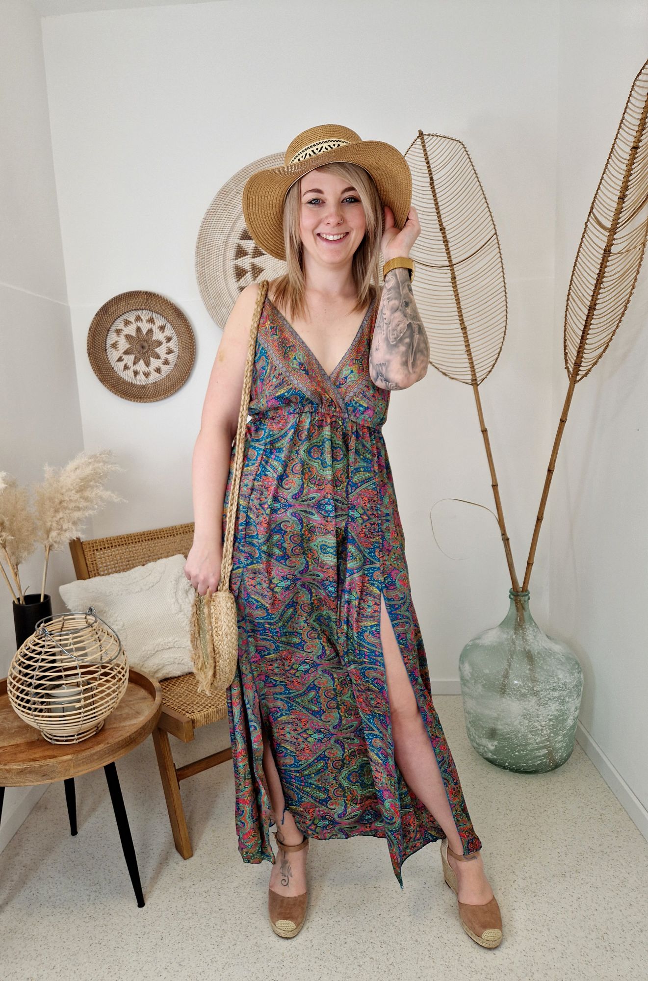 MALEDIVE SPAGETTITRÄGERKLEID JAKARI BUNT Kleid Seidenkleid Strandkleid 36 - 40