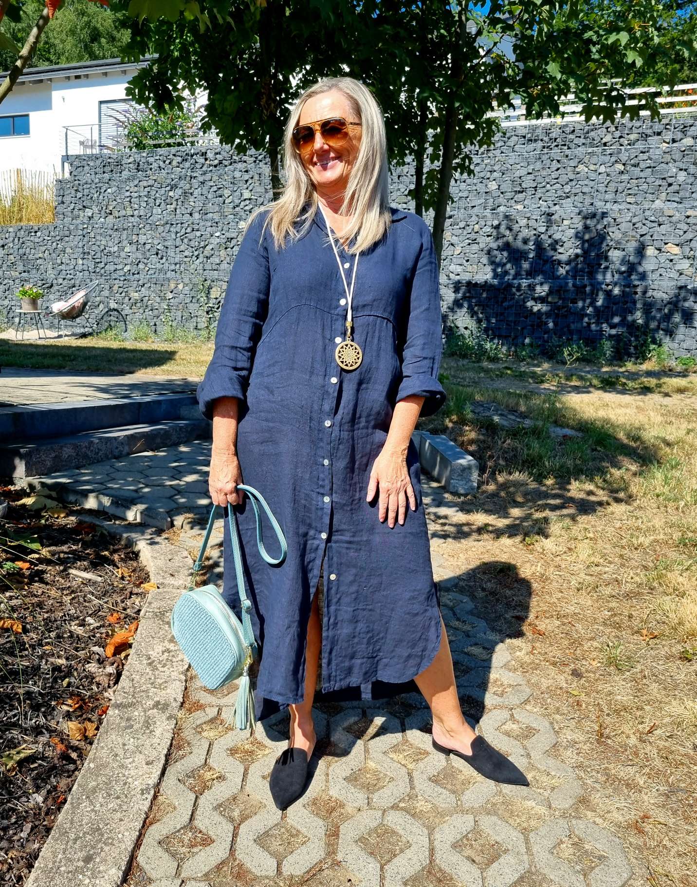 LINEN DESS WANDA 2 DUNKELBLAU 34-40 Made in Italy Leinen Kleid Long Bluse Mantel LINEN DESS WANDA 2 DUNKELBLAU 34-40 Made in Italy Leinen Kleid Long Bluse Mantel
