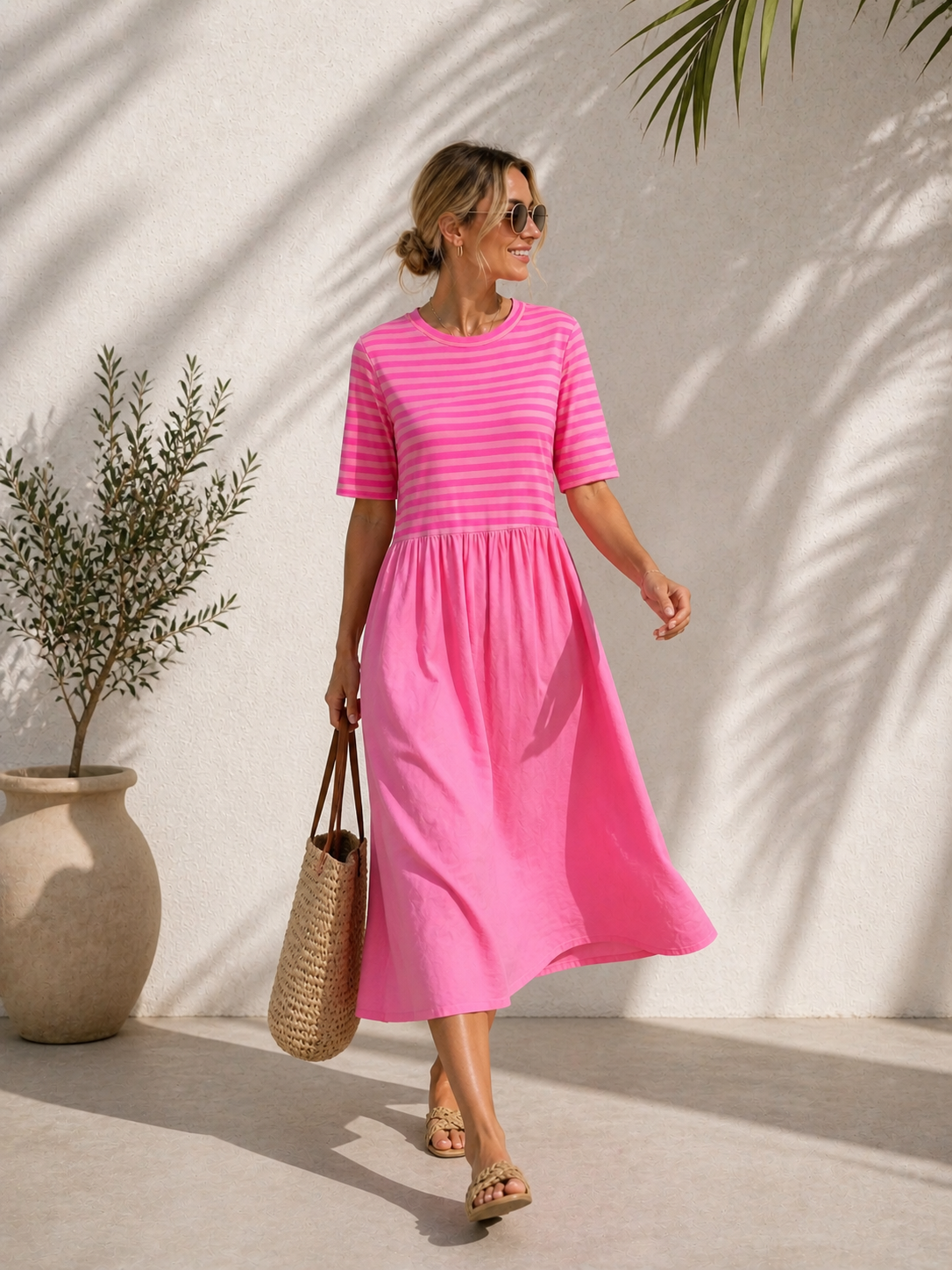 🌺🌊☀️ T-Shirt-Kleid Madeira Streifen Made in Italy 34-42