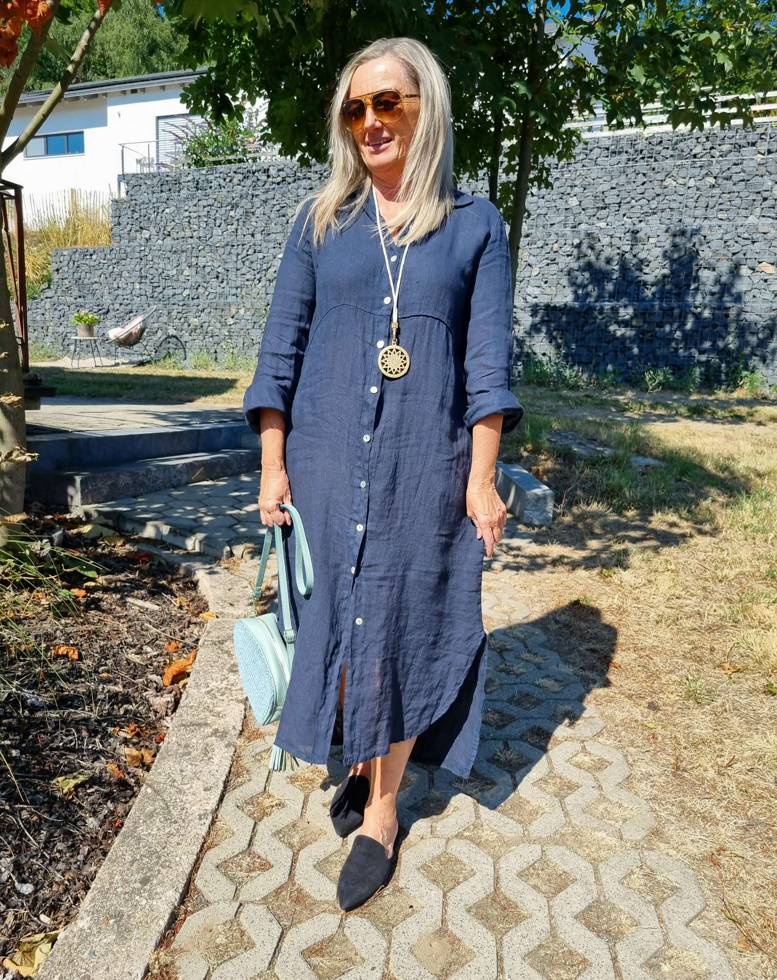 LINEN DESS WANDA 2 DUNKELBLAU 34-40 Made in Italy Leinen Kleid Long Bluse Mantel LINEN DESS WANDA 2 DUNKELBLAU 34-40 Made in Italy Leinen Kleid Long Bluse Mantel