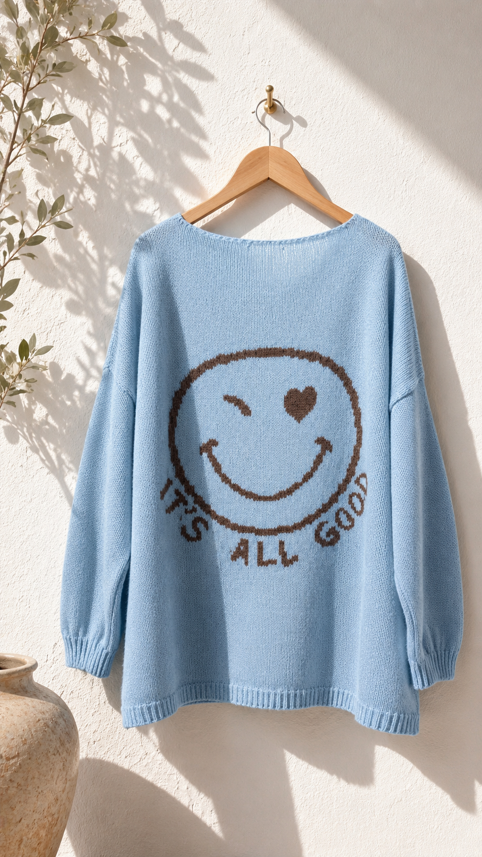 Strickpullover mit Smiley & Rückenprint Oversize I NO. SP0019 I Made in Italy 34-44/46
