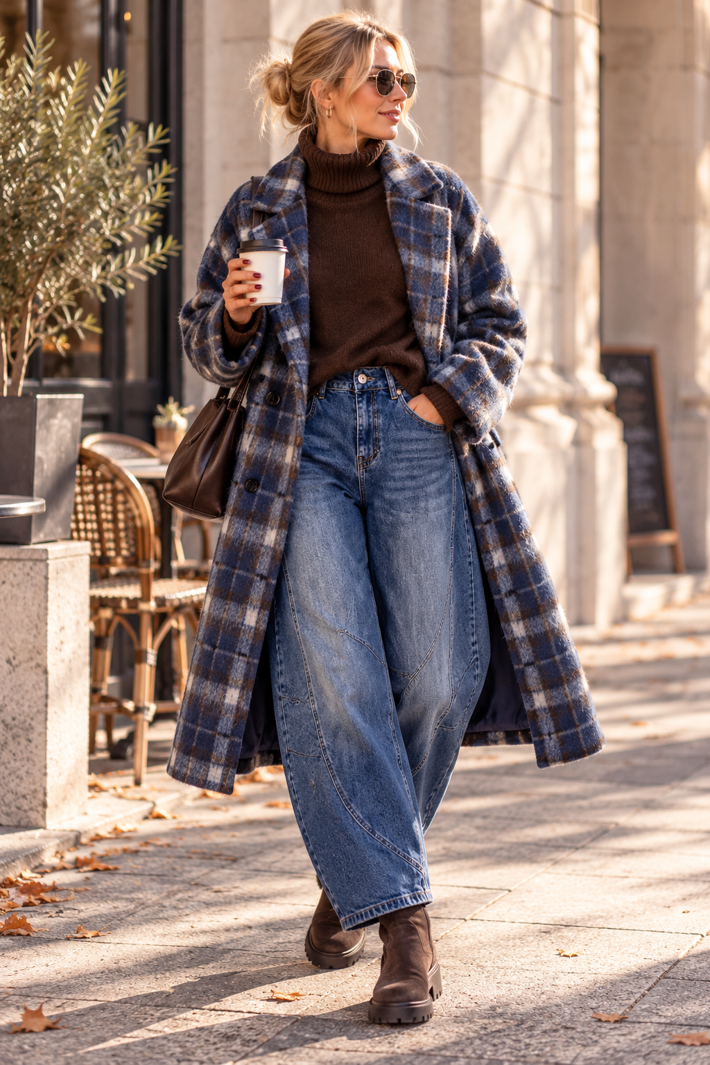 Oversize Karomantel MA0184 im kuscheligen Woll-Look  Made in Italy Gr 34-42
