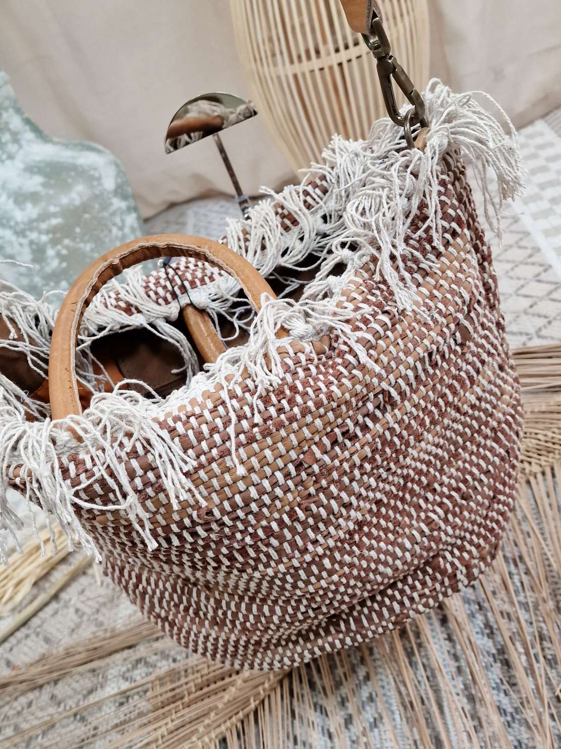 BOHO LEATHER BAG TILDA CAMEL Italy Design Bohemian Tasche Beach Bag