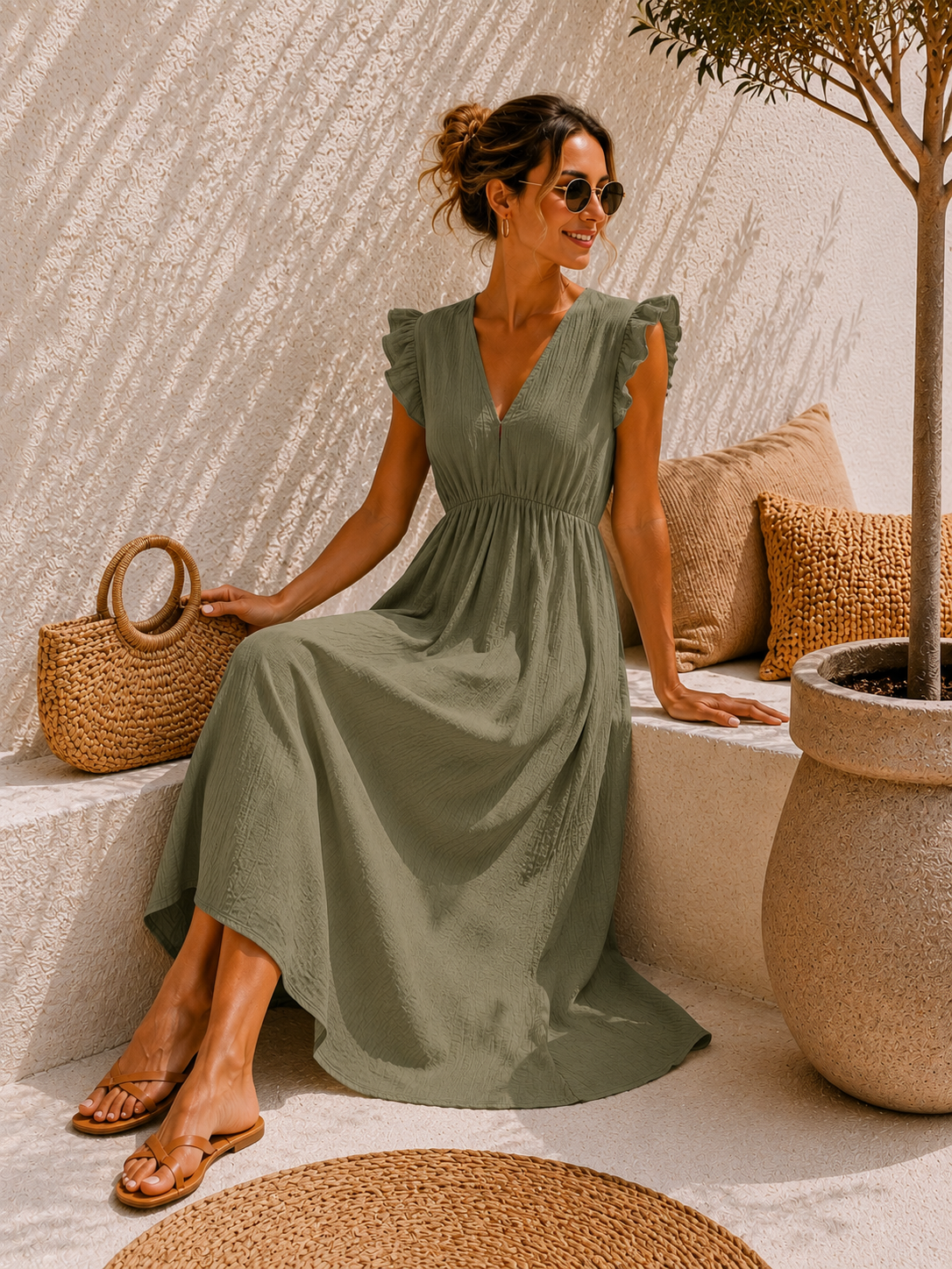 MUSSELIN KlEID ZOE BIANCO MIA 34 - 42 Made in Italy ärmellos Rüsche