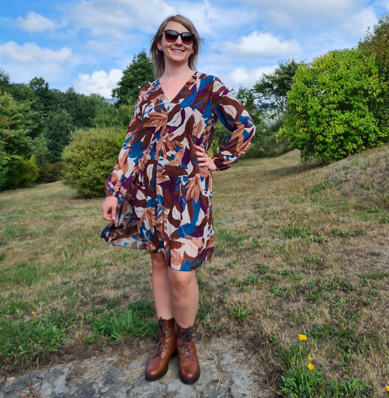 PLISSEE DRESS GINA LEAVES PETROL 36-42 Made in Italy Plissee Herbst Kleid PLISSEE DRESS GINA LEAVES PETROL 36-42 Made in Italy Plissee Herbst Kleid