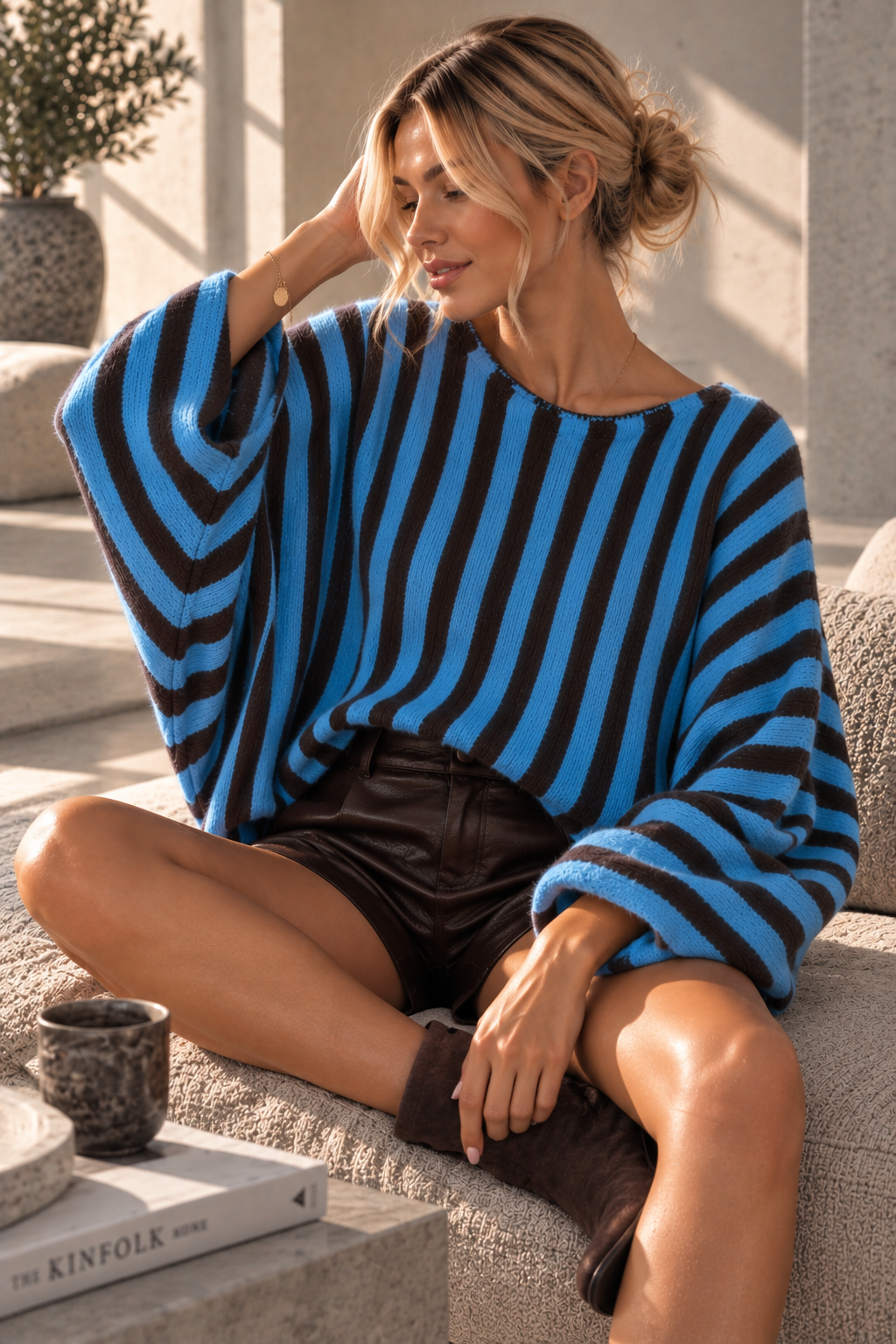 H00119 Oversize Fledermaus-Strickpullover mit Alpaka I 34-46/48 I Made in Italy