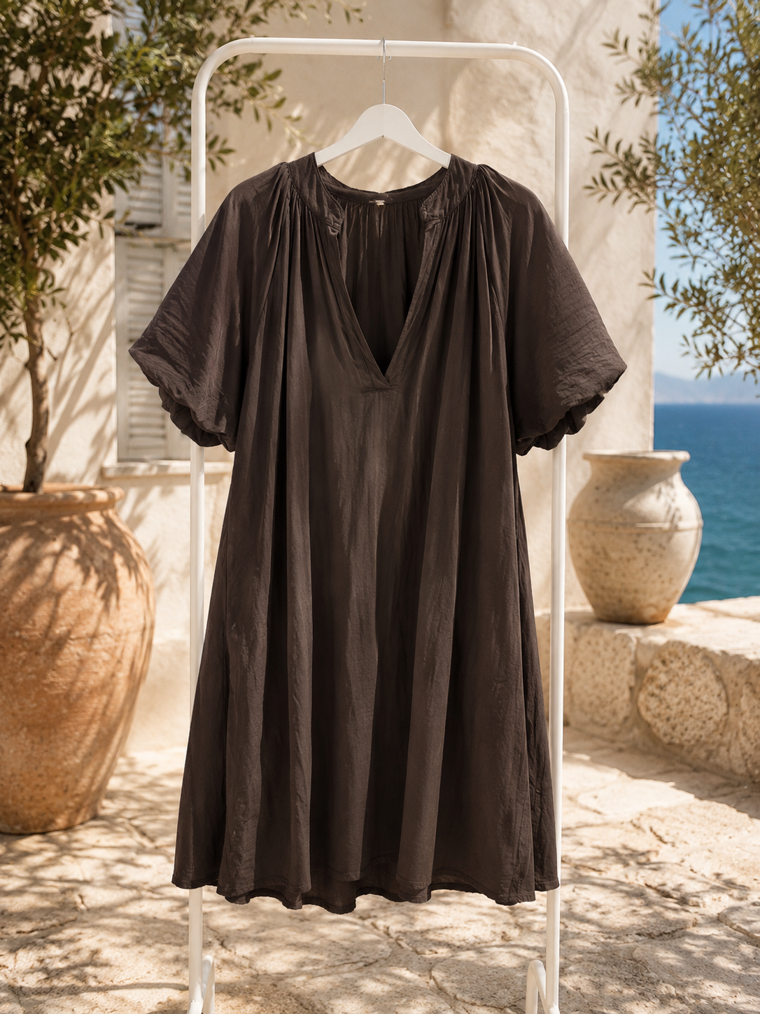 Kleid Kesia Tulpenärmel Uni Baumwolle Made in Italy 34-42/44
