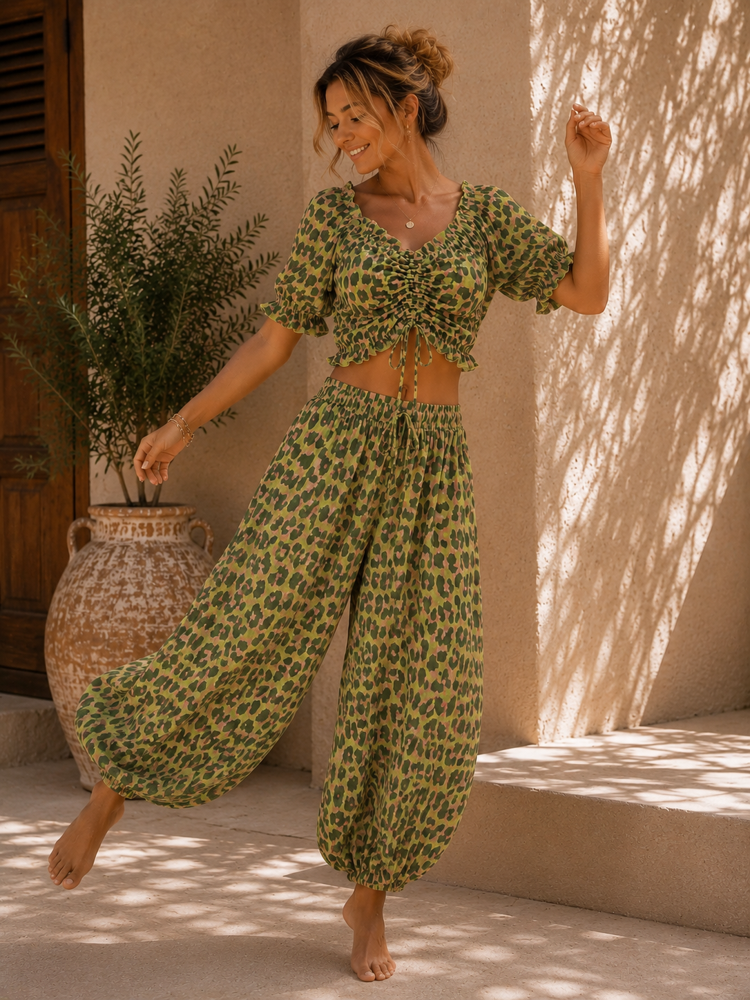 Bluse Cropped Musselin Savanna Leo Made in Italy 34-40/42