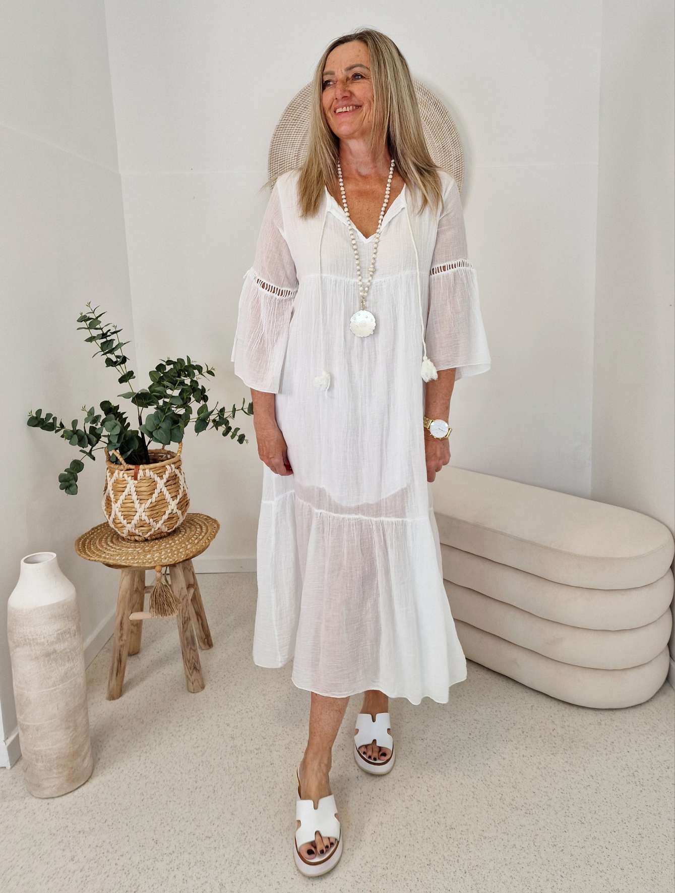 MAXI DRESS FINJA 2 WEISS 34-40 Made in Italy langes Kleid Sommerkleid Baumwolle MAXI DRESS FINJA 2 WEISS 34-40 Made in Italy langes Kleid Sommerkleid Baumwolle