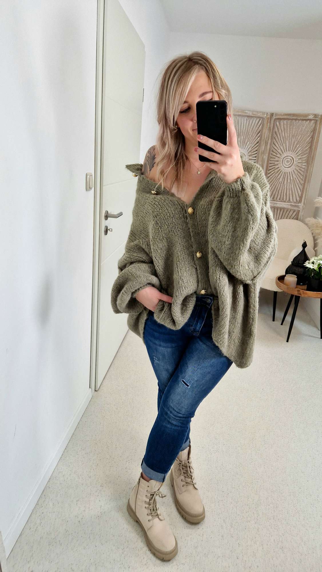 OVERSIZE CARDIGAN MALI Made in Italy 34 - 50  Strickjacke Knöpfe
