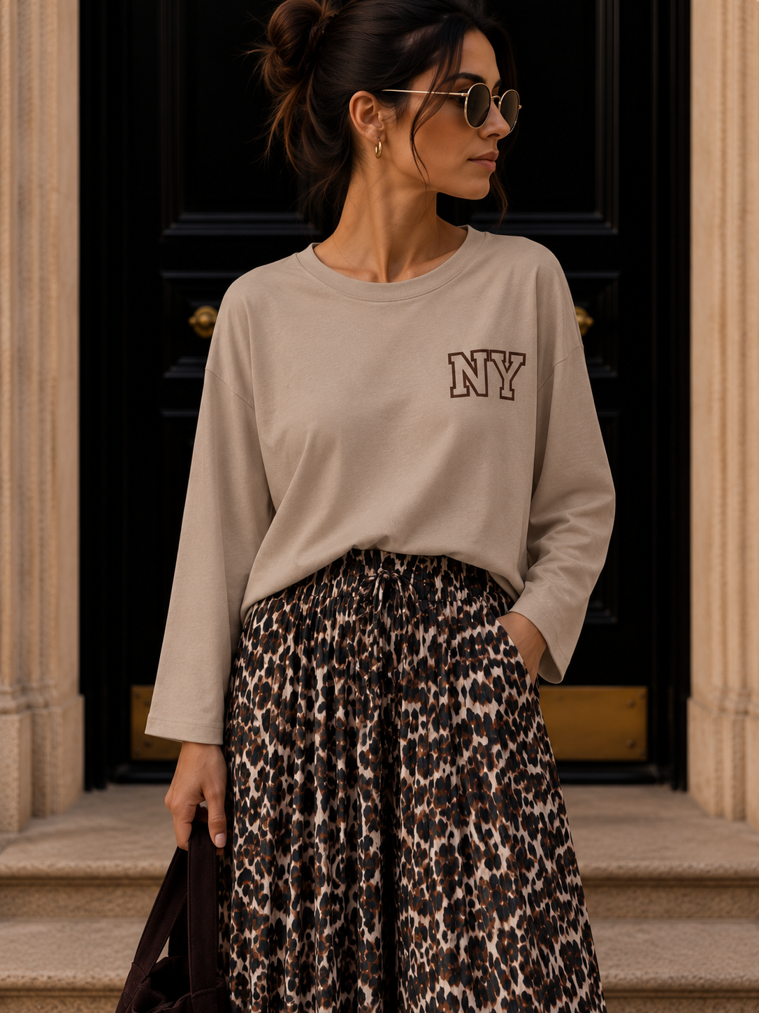 Longsleeve mit New York Statement-Print LS0063 I Made in Italy 34-42/44