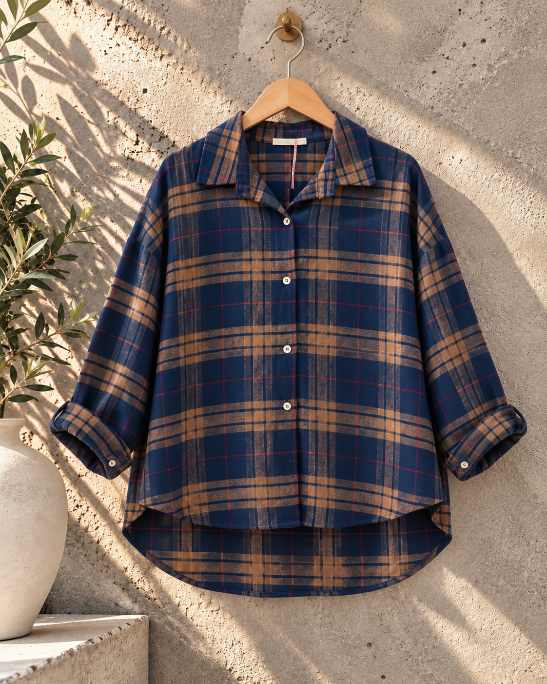Cozy Flanell Karo Oversize-Bluse I BL0132 I 34-44 I Made in Italy