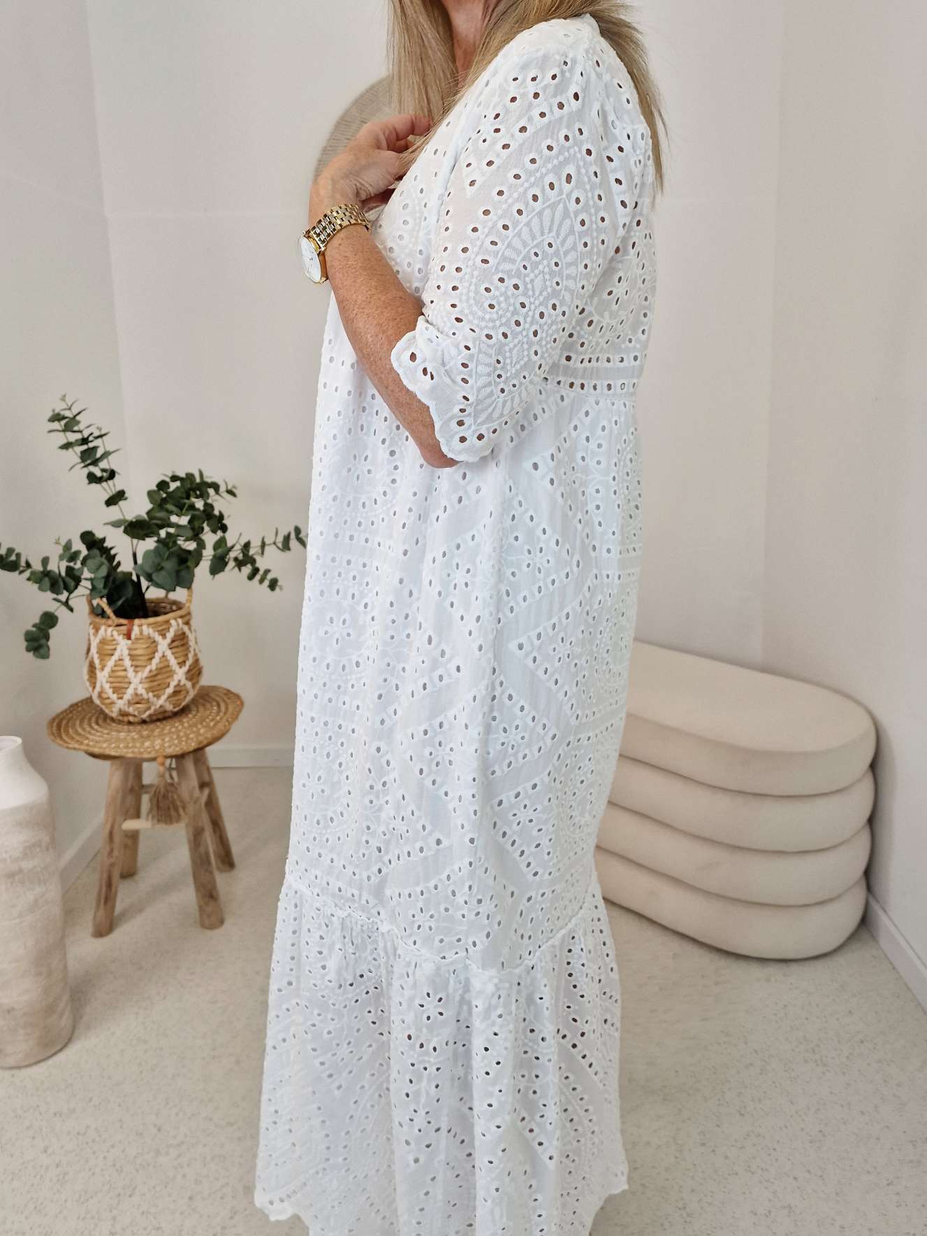 MAXI DRESS BIRGIT LOCHSTICKEREI WEISS 34-42 Made in Italy langes Kleid Sommerkleid Baumwolle MAXI DRESS BIRGIT LOCHSTICKEREI WEISS 34-42 Made in Italy langes Kleid Sommerkleid Baumwolle