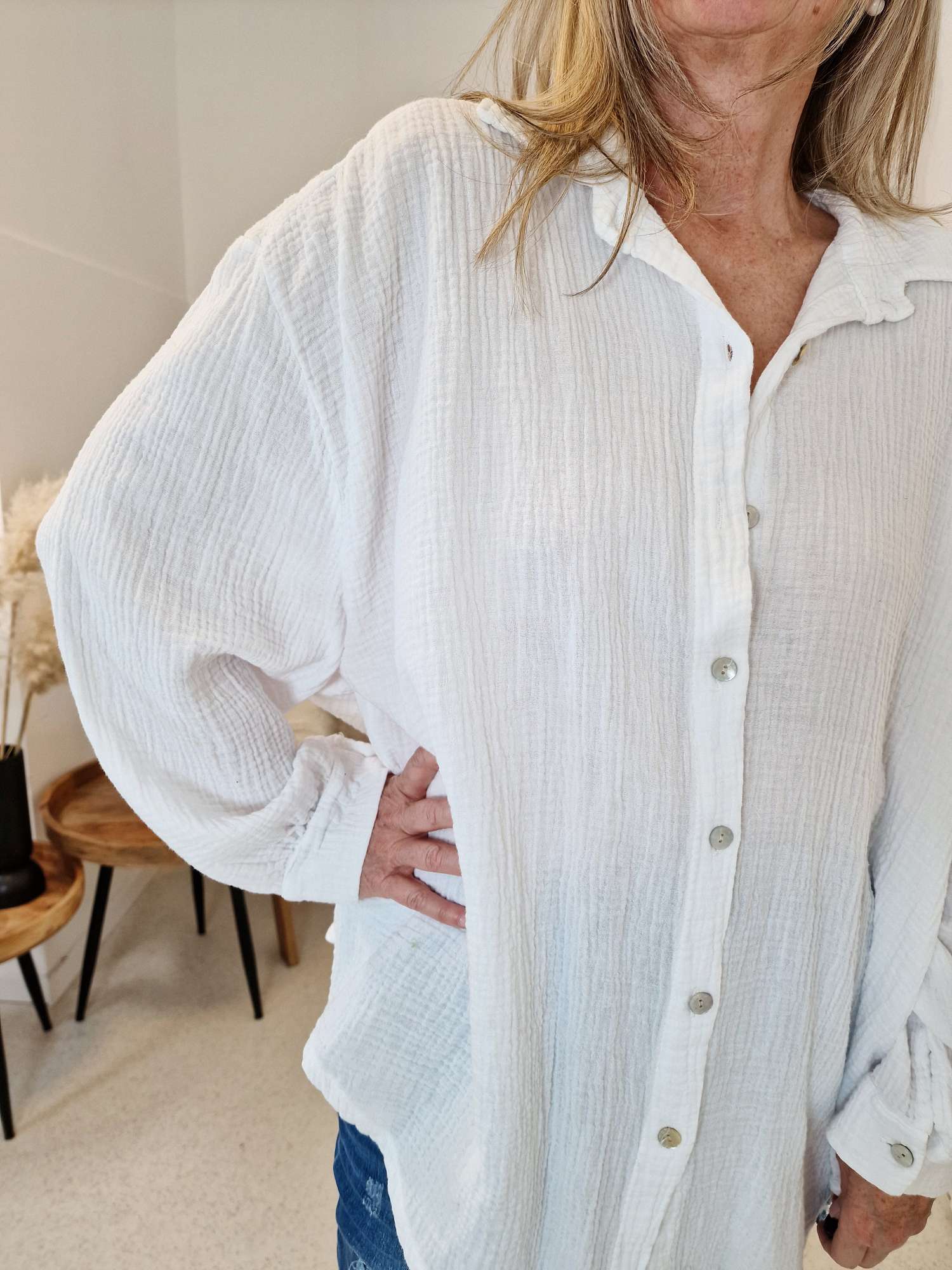MUSSELIN OVERSIZE BLUSE KORFU WEISS 34-42 Made in Italy Longbluse Kleid Tunika Shirt Blusenjacke MUSSELIN OVERSIZE BLUSE KORFU WEISS 34-42 Made in Italy Longbluse Kleid Tunika Shirt Blusenjacke