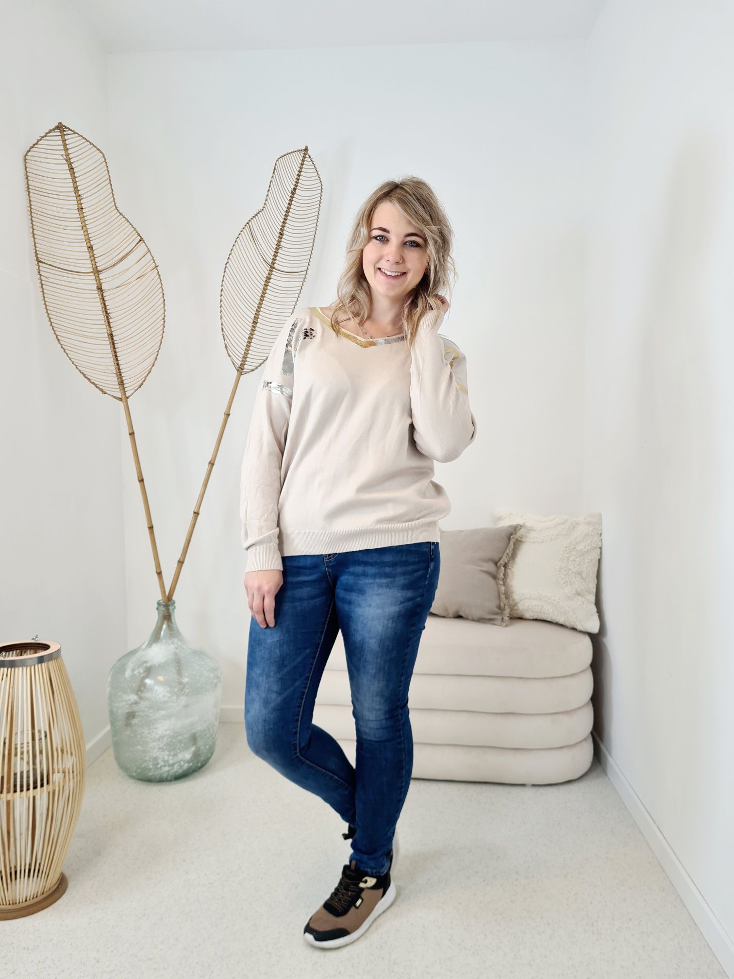 LONGSLEEVE SHIRT VANESSA LEO CREME 34-42 Made in Italy Langarm dünner Pullover LONGSLEEVE SHIRT VANESSA LEO CREME 34-42 Made in Italy Langarm dünner Pullover
