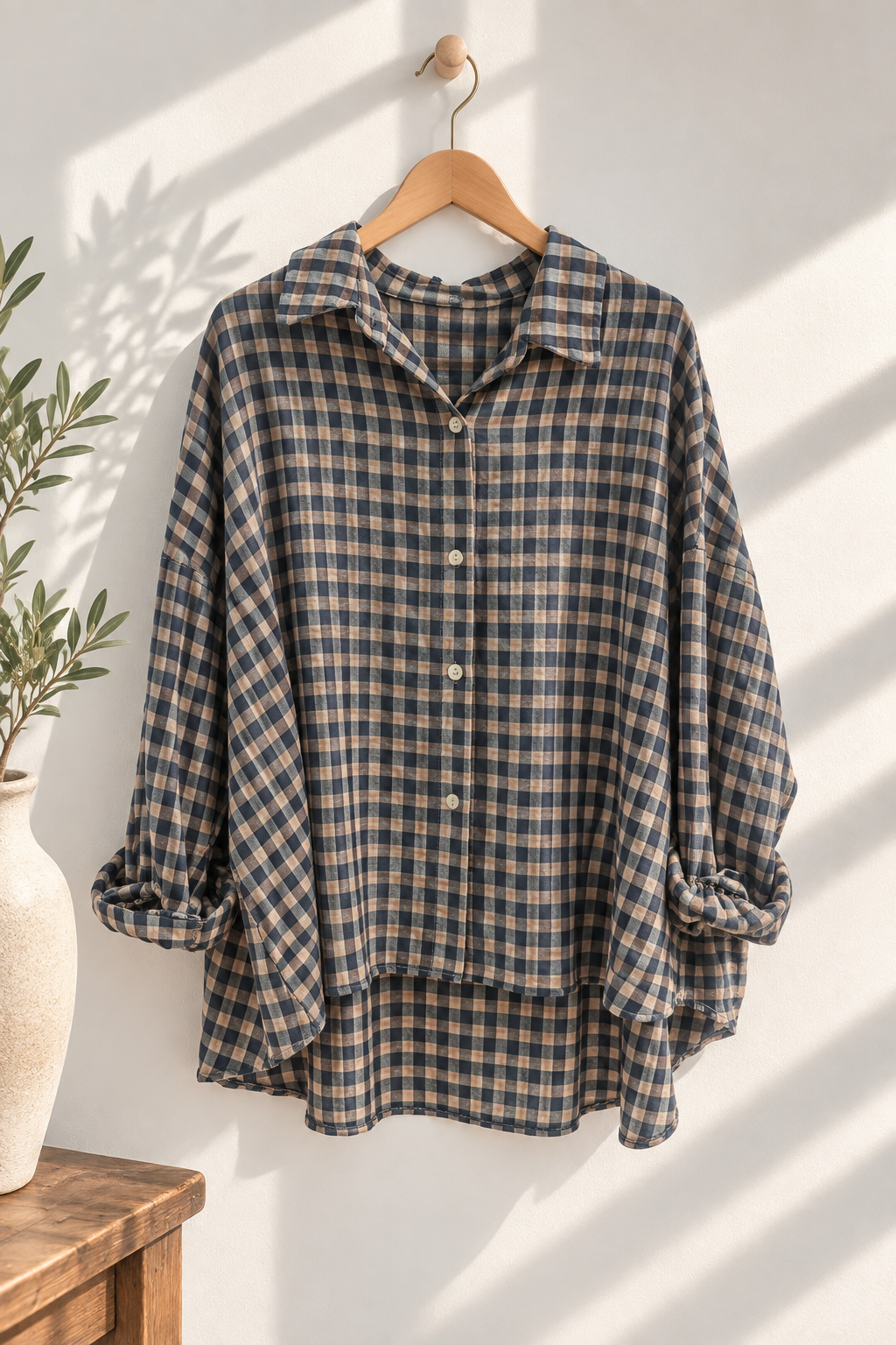 Oversize-Karo-Bluse BL0105 – Made in Italy Gr. 34-44