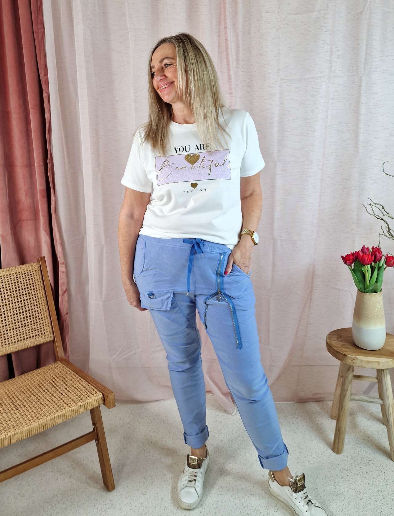 JOGPANT ANJA BLAU LILA 38-44 Made in Italy Hose PANT
