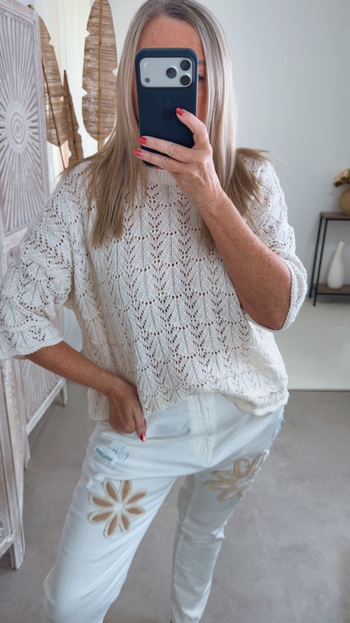 Strickshirt Lochmuster Fili Uni Made in Italy 34-42 Kurzarm Pullover