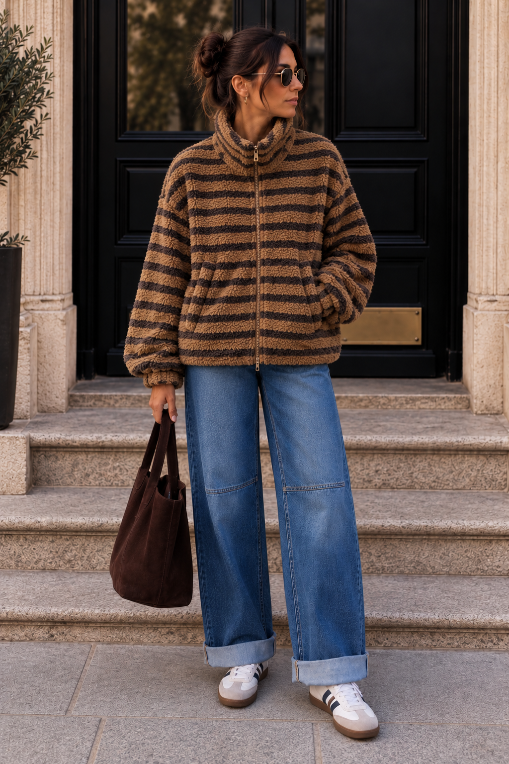 Kuschelige Teddyjacke mit Streifen I TJ0068 I Made in Italy 34-40/42
