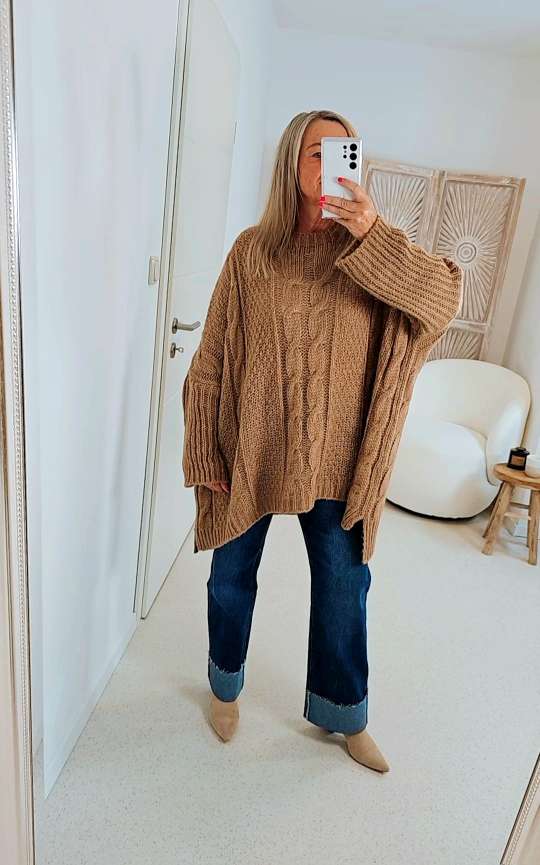 STRICKPULLOVER ZOPFMUSTER TARA Oversize Pullover Made in Italy 36 - 48/50 STRICKPULLOVER ZOPFMUSTER TARA Oversize Pullover Made in Italy 36 - 48/50