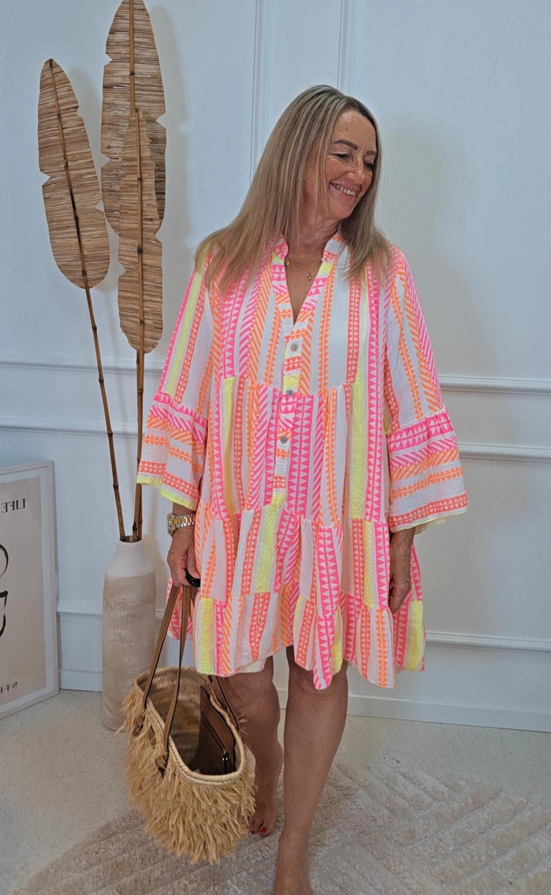 MUSSELIN KLEID DANIELLE AZTEK kurz Made in Italy 34 - 44 Summer Dress Tunika