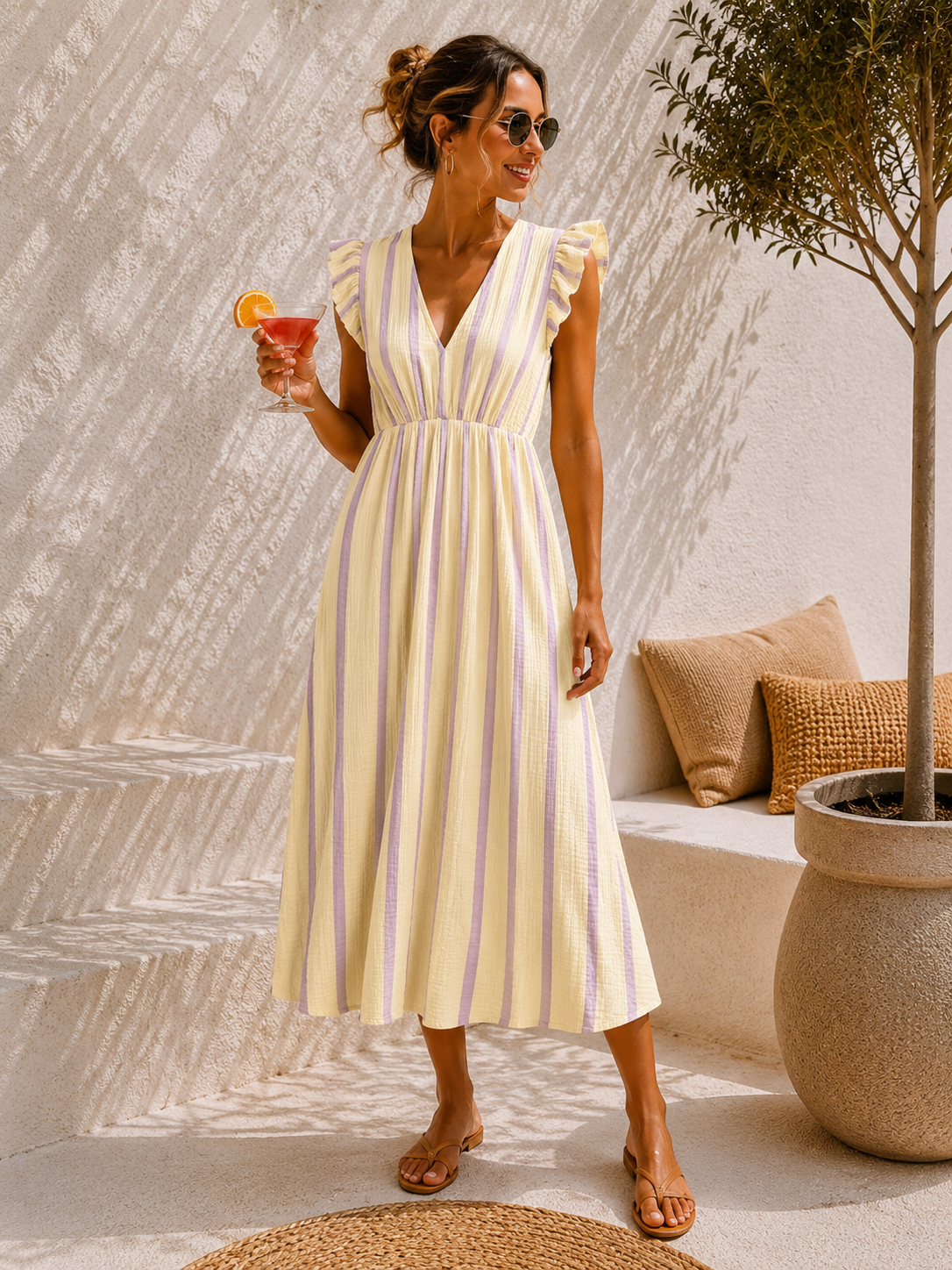 MUSSELIN KLEID ZOE STRIPES 34 - 42 Made in Italy ärmellos Rüsche