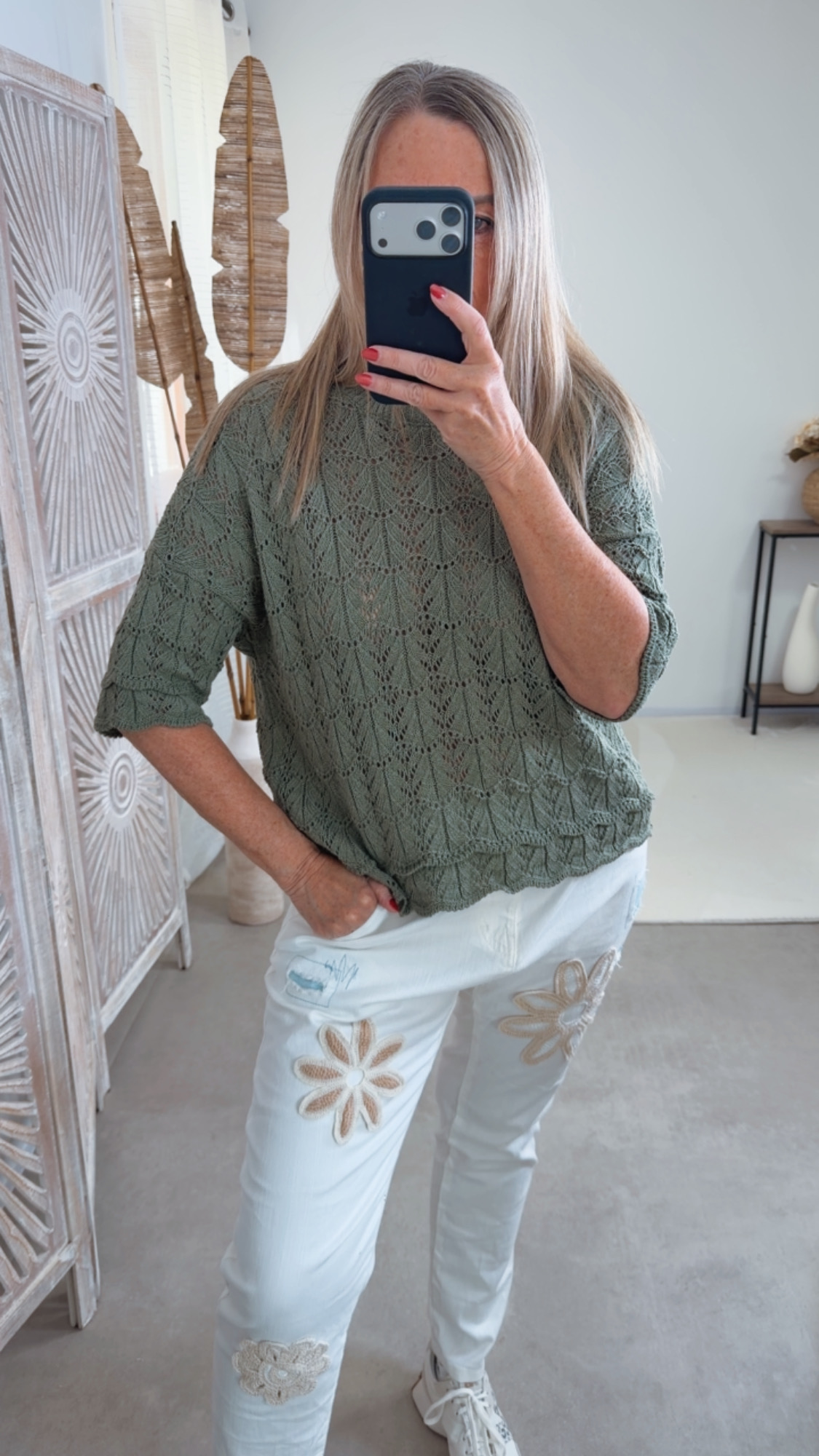 Strickshirt Lochmuster Fili Uni Made in Italy 34-42 Kurzarm Pullover