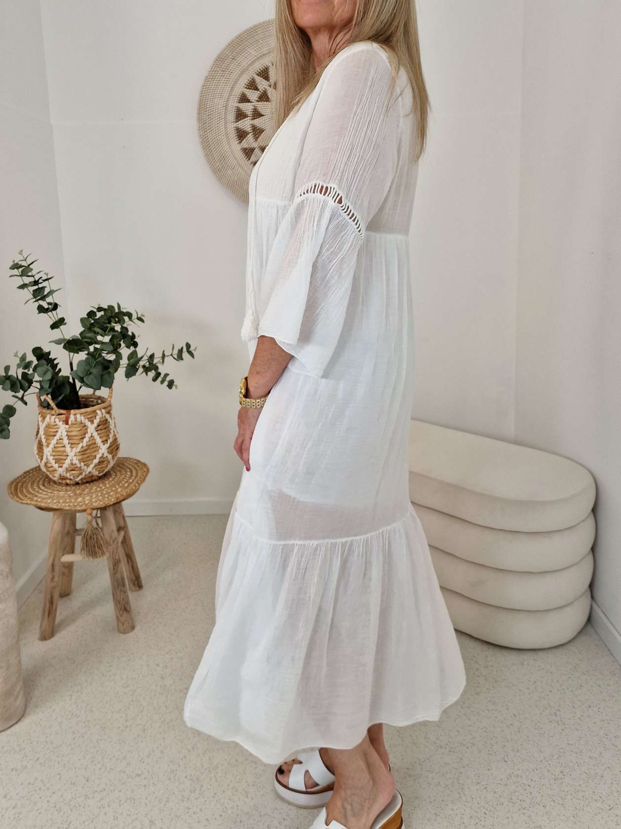 MAXI DRESS FINJA 2 WEISS 34-40 Made in Italy langes Kleid Sommerkleid Baumwolle MAXI DRESS FINJA 2 WEISS 34-40 Made in Italy langes Kleid Sommerkleid Baumwolle