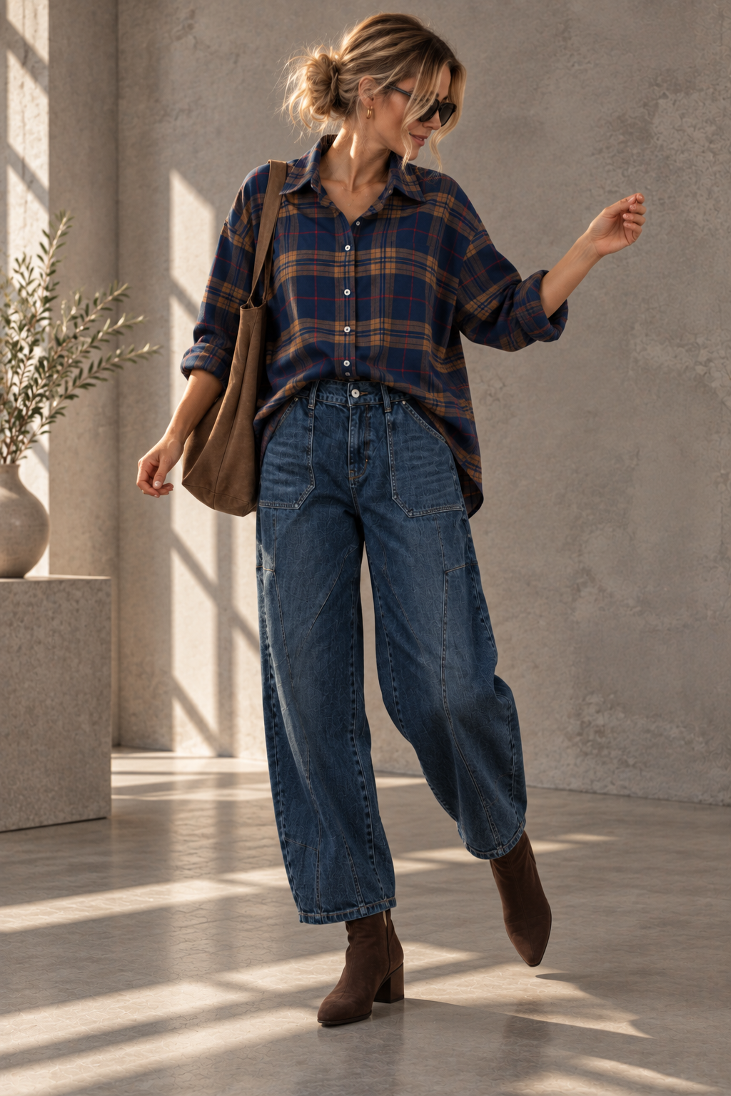Cozy Flanell Karo Oversize-Bluse I BL0132 I 34-44 I Made in Italy