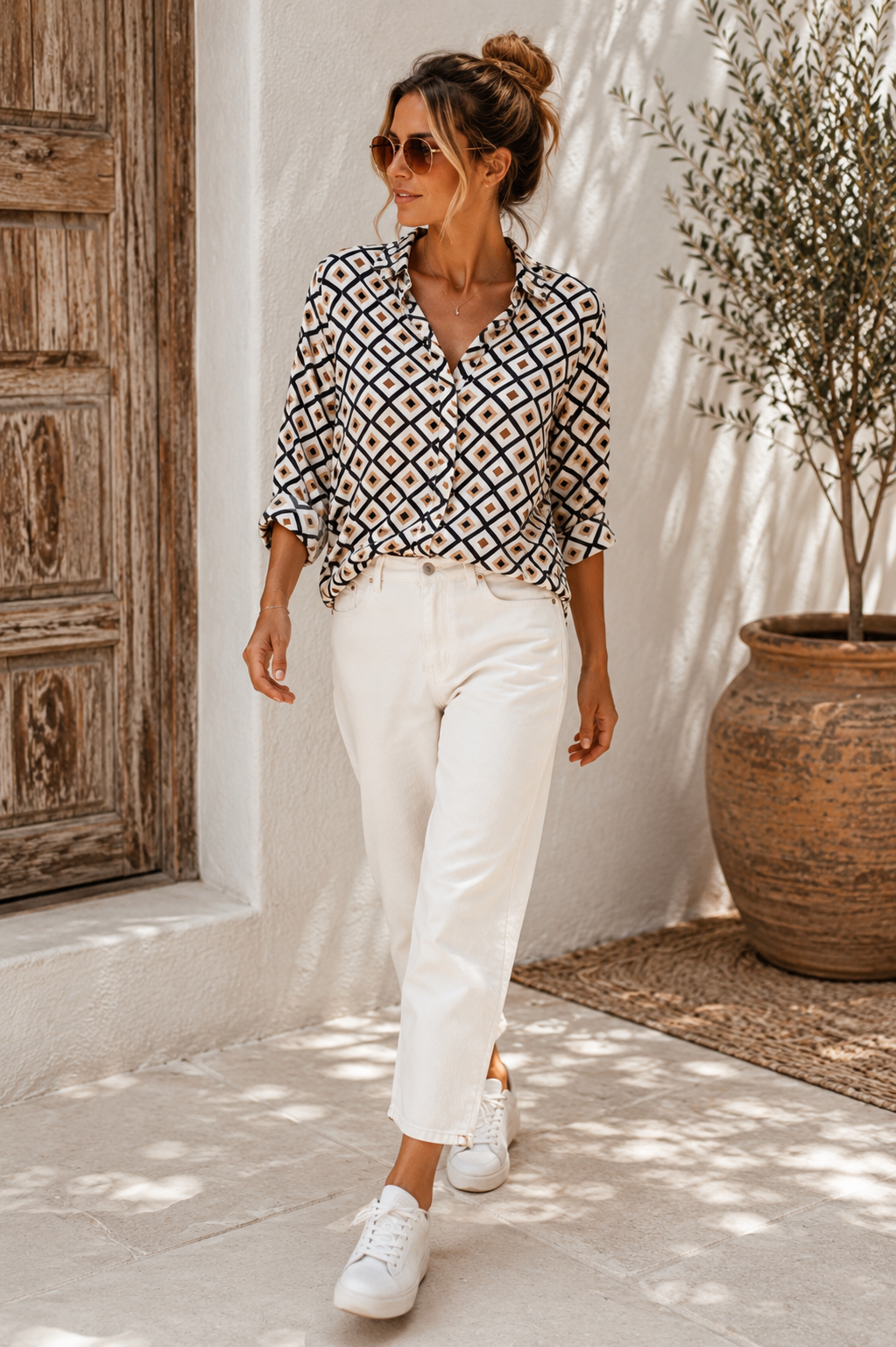 Bluse Valeria – Edle Kofferbluse mit grafischem Muster – Edle Kofferbluse mit grafischem Muster Made in Italy Gr 34-42