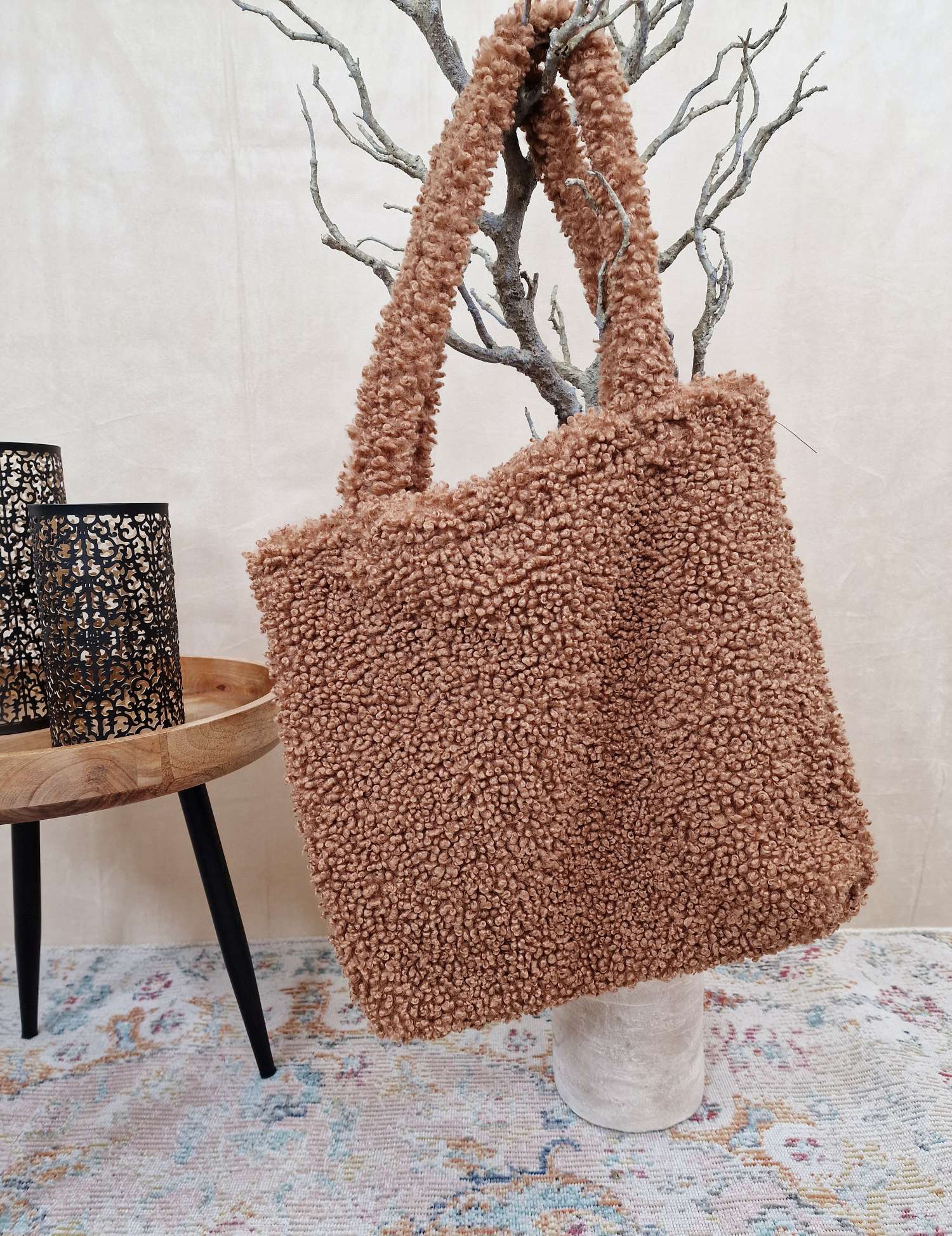 TEDDY FELL SHOPPER MADDIE CAMEL flauschige Shopping Bag Tasche Made in Italy 