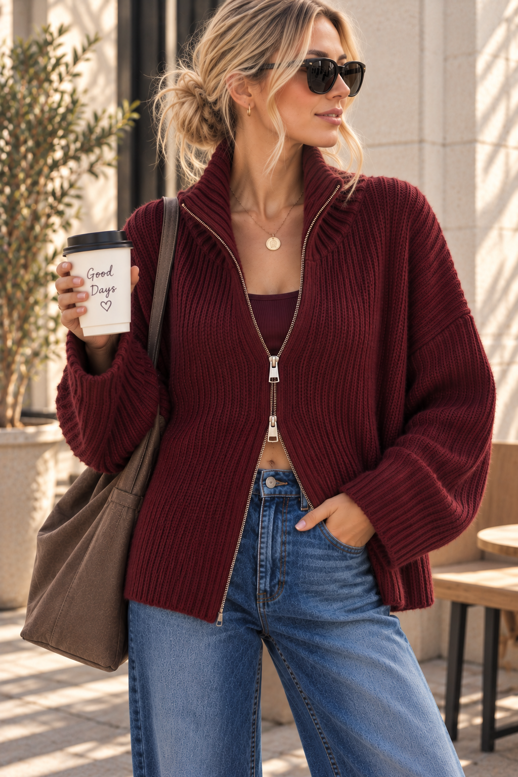 Uni Strickjacke mit Zwei-Wege-Zipper & breitem Rippkragen | SJ0103 | Made in Italy
