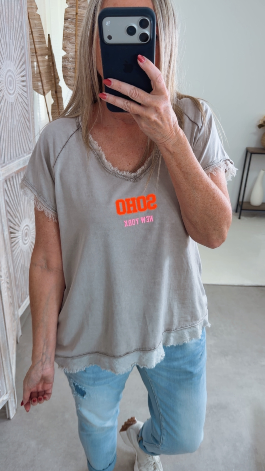 Basic T-Shirt „Marie Soho New York“ – Made in Italy 🌸 Größe 34 bis 42