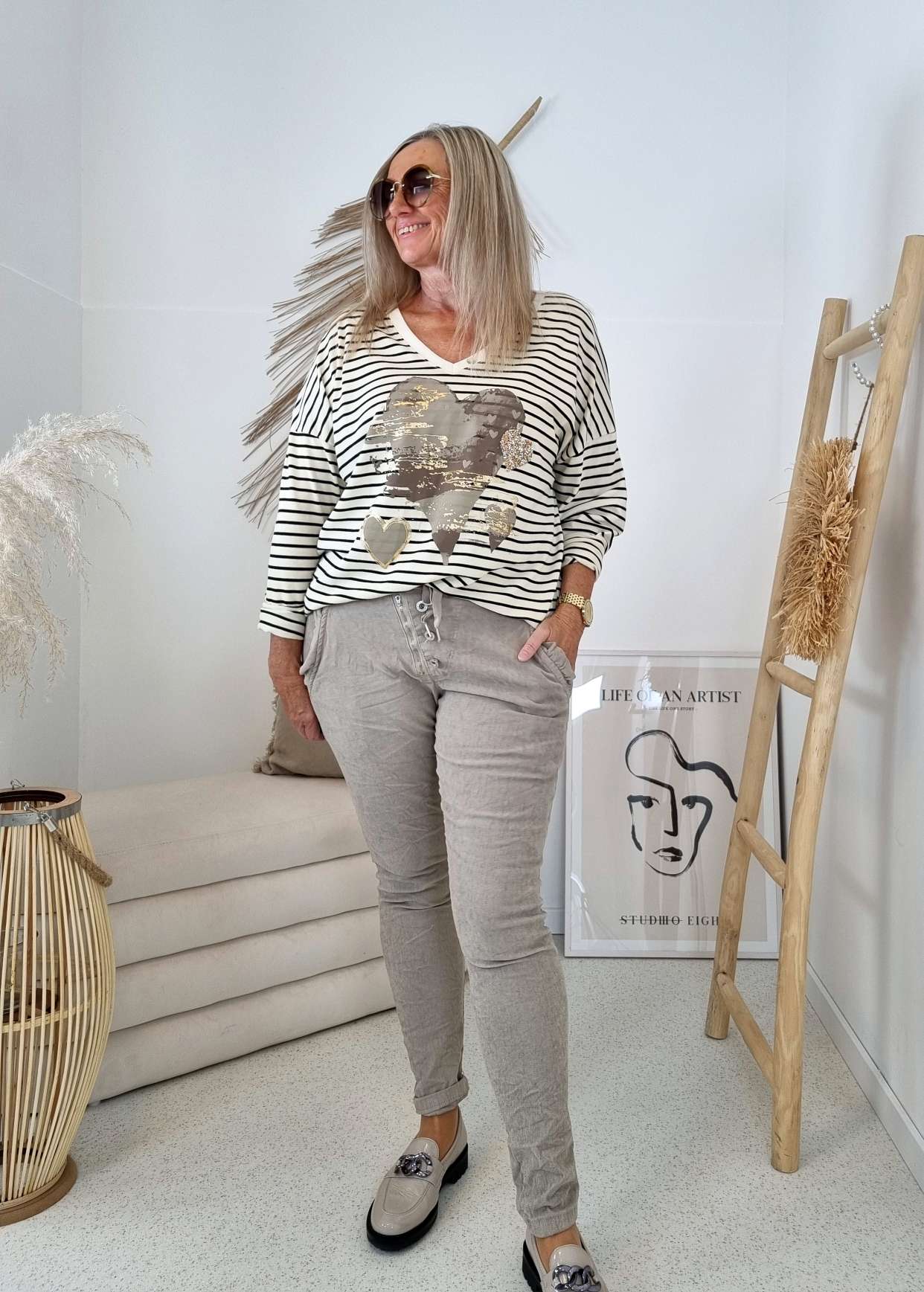 LONGSLEEVE SHIRT DANA SMALL STRIPES CREME 34-42 Made in Italy Langarm Pullover LONGSLEEVE SHIRT DANA SMALL STRIPES CREME 34-42 Made in Italy Langarm Pullover
