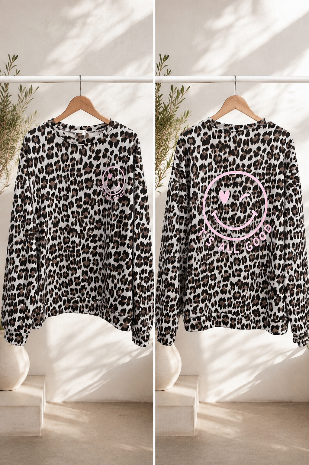 Sweatshirt „Happy Vibes NINA LEO“ – Made in Italy Gr. 34-42/44