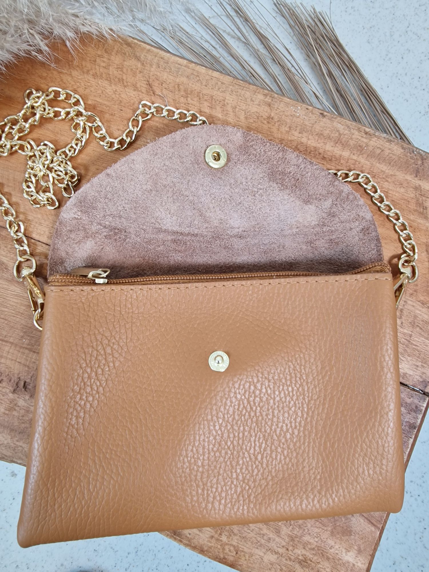 CROSSBODY HANDYTASCHE ROSIE CAMEL  vera Pelle Made in Italy