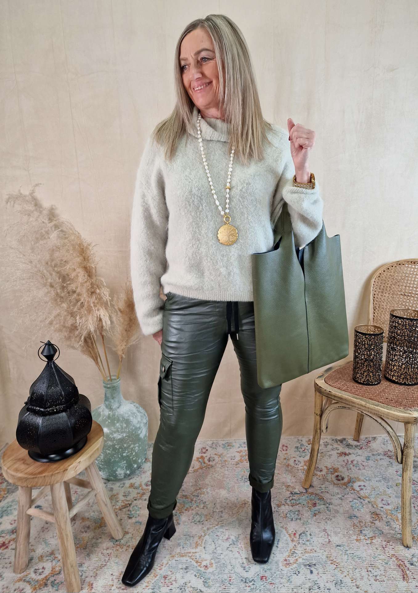 EDLER LUXURY ROLLKRAGEN PULLOVER FRANKA MATCHA 34-42 Made in Italy Strickpullover Alpaka Wolle