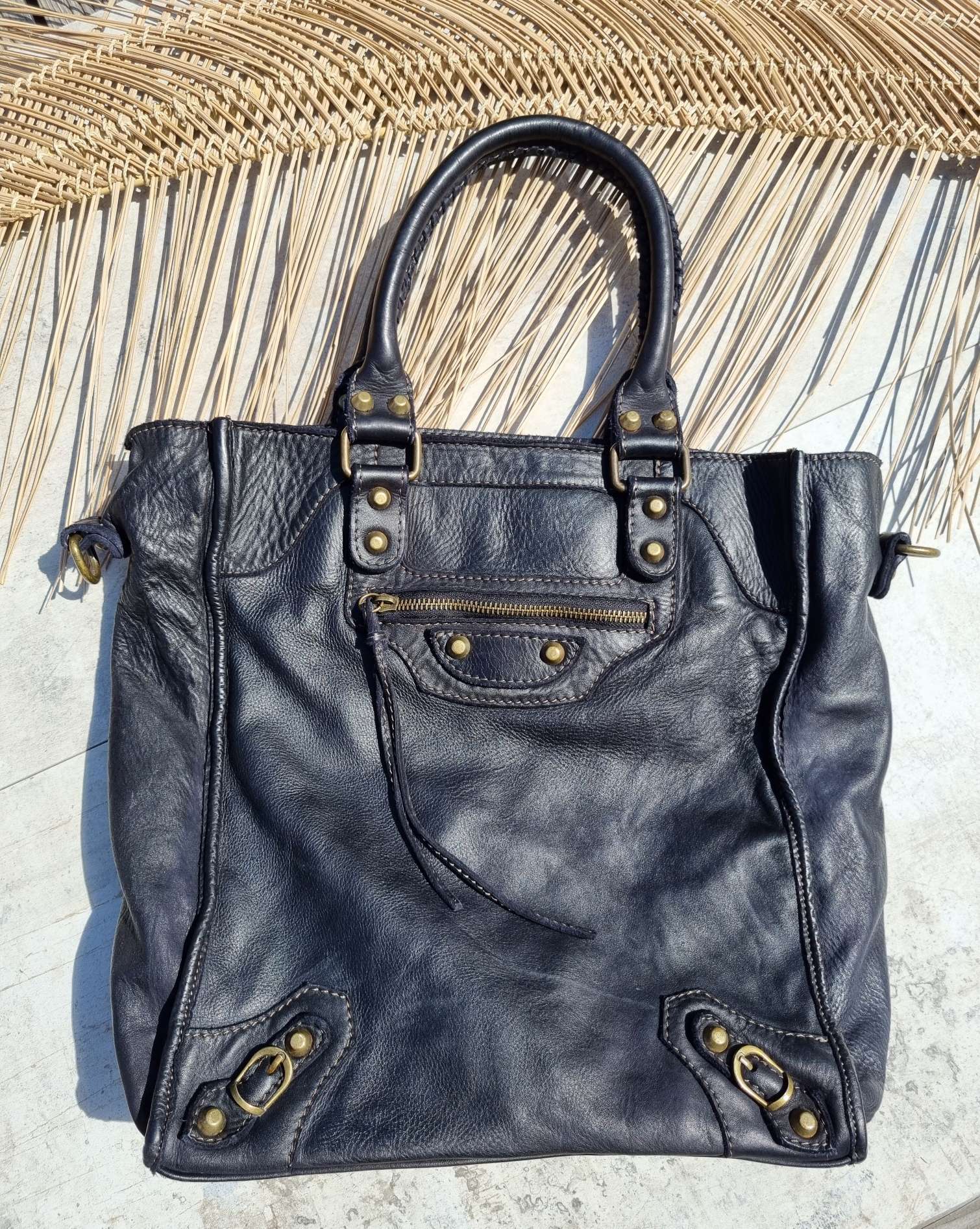 LEDER SHOPPER NIZZA SCHWARZ gewaschenes Leder Ledertasche Shoppingbag Made in Italy LEDER SHOPPER NIZZA SCHWARZ gewaschenes Leder Ledertasche Shoppingbag Made in Italy