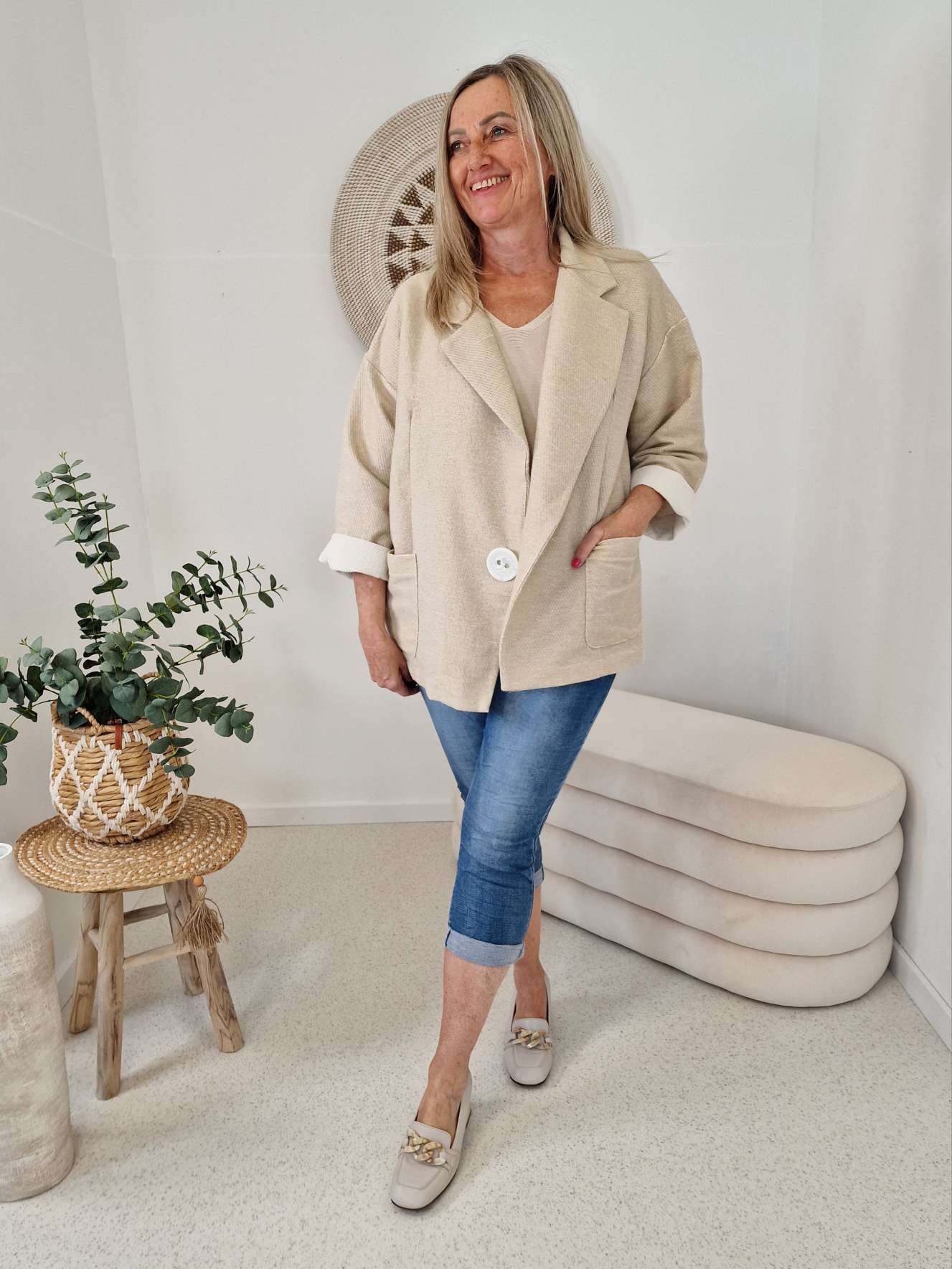BLAZER RENE BEIGE 34-42/44 Made in Italy Oversize Anzug Jacke BLAZER RENE BEIGE 34-42/44 Made in Italy Oversize Anzug Jacke